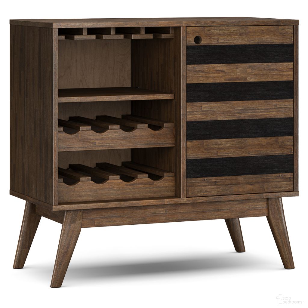 The appearance of Clarkson Solid Acacia Wood Wine Cabinet In Rustic Natural Aged Brown designed by Simpli Home in the transitional interior design. This rustic natural aged brown piece of furniture was selected by 1StopBedrooms from Clarkson Collection to add a touch of cosiness and style into your home. Sku: AXCLAR-74-RNAB. Material: Acacia.