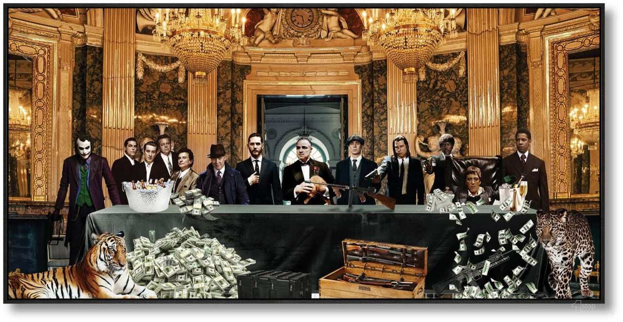 Classic Gangster Movie Icons Art in Lavish Setting Wall Art In Multi