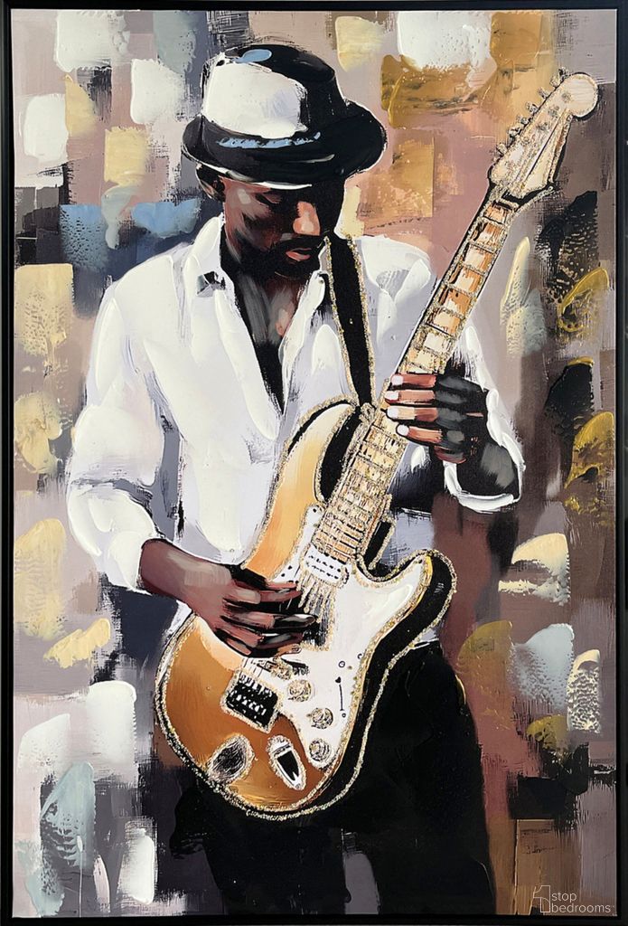 Classic Midnight Riff I - 36" x 24" - Hand-Embellished Canvas In Black and Cream