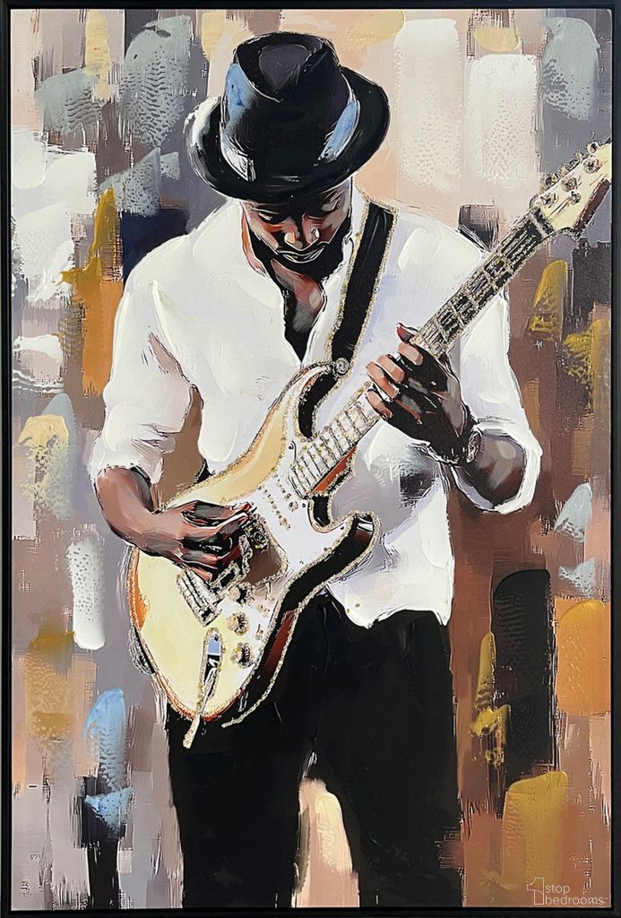Classic Midnight Riff II - 36" x 24" - Hand-Embellished Canvas In Black/Gold/Taupe