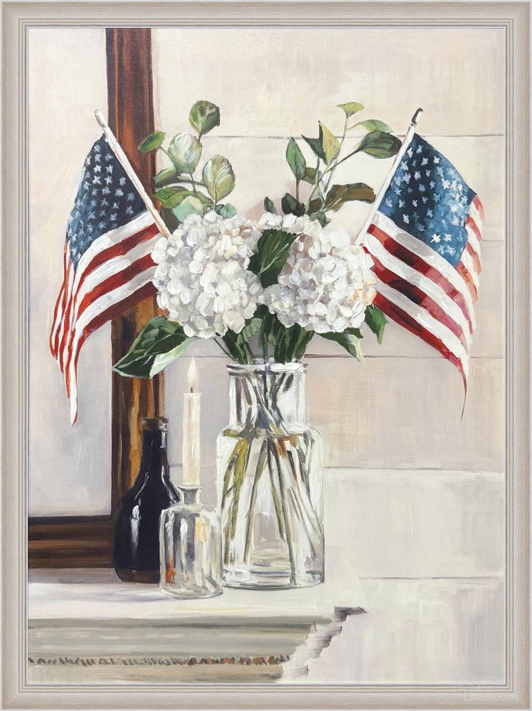 Classic Patriotic Petals - 32" x 24" - Hand-Embellished Canvas In Ivory/Green/Brown