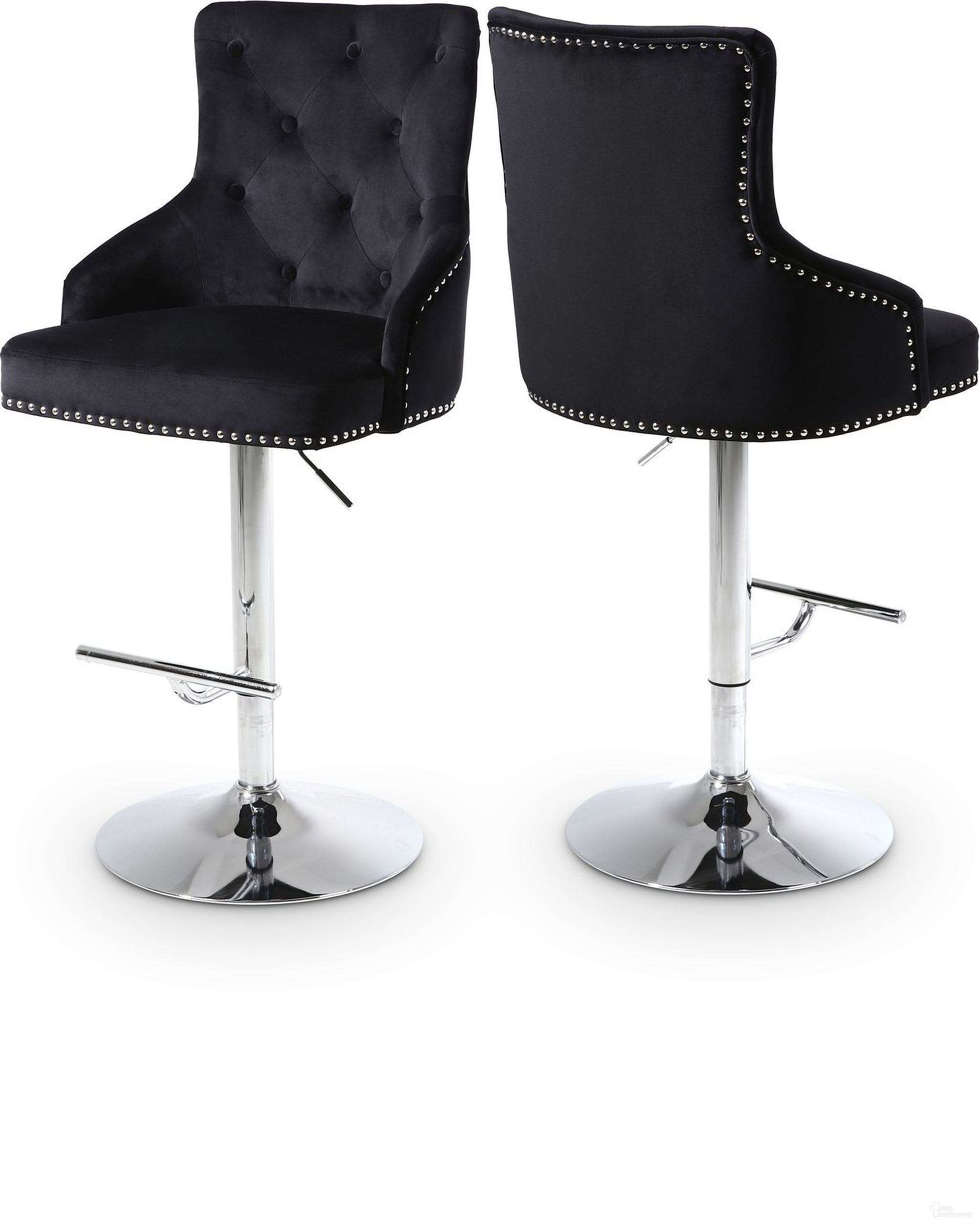 The appearance of Claude Velvet Adjustable Stool In Black and Chrome designed by Meridian in the modern / contemporary interior design. This black piece of furniture  was selected by 1StopBedrooms from Claude Collection to add a touch of cosiness and style into your home. Sku: 709Black. Material: Velvet.