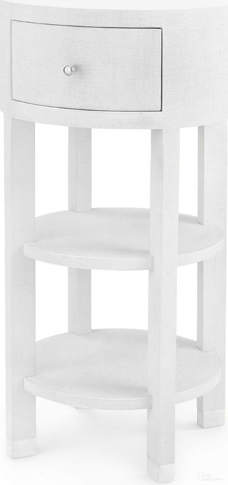 Claudette 1-Drawer Round Side Table with Nickel Legs In Cream