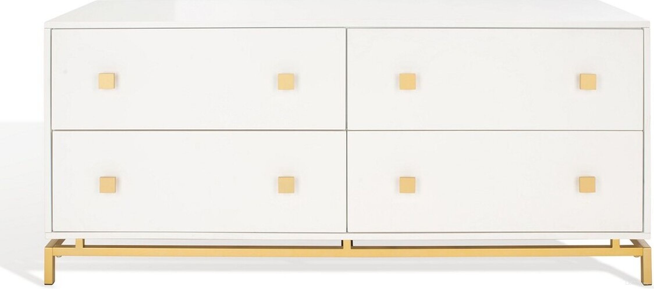 The appearance of Claudette 4 Drawer Dresser In White and Gold designed by Safavieh Couture in the modern / contemporary interior design. This white/gold piece of furniture was selected by 1StopBedrooms from Claudette Collection to add a touch of cosiness and style into your home. Sku: SFV2123A. Material: Plywood.
