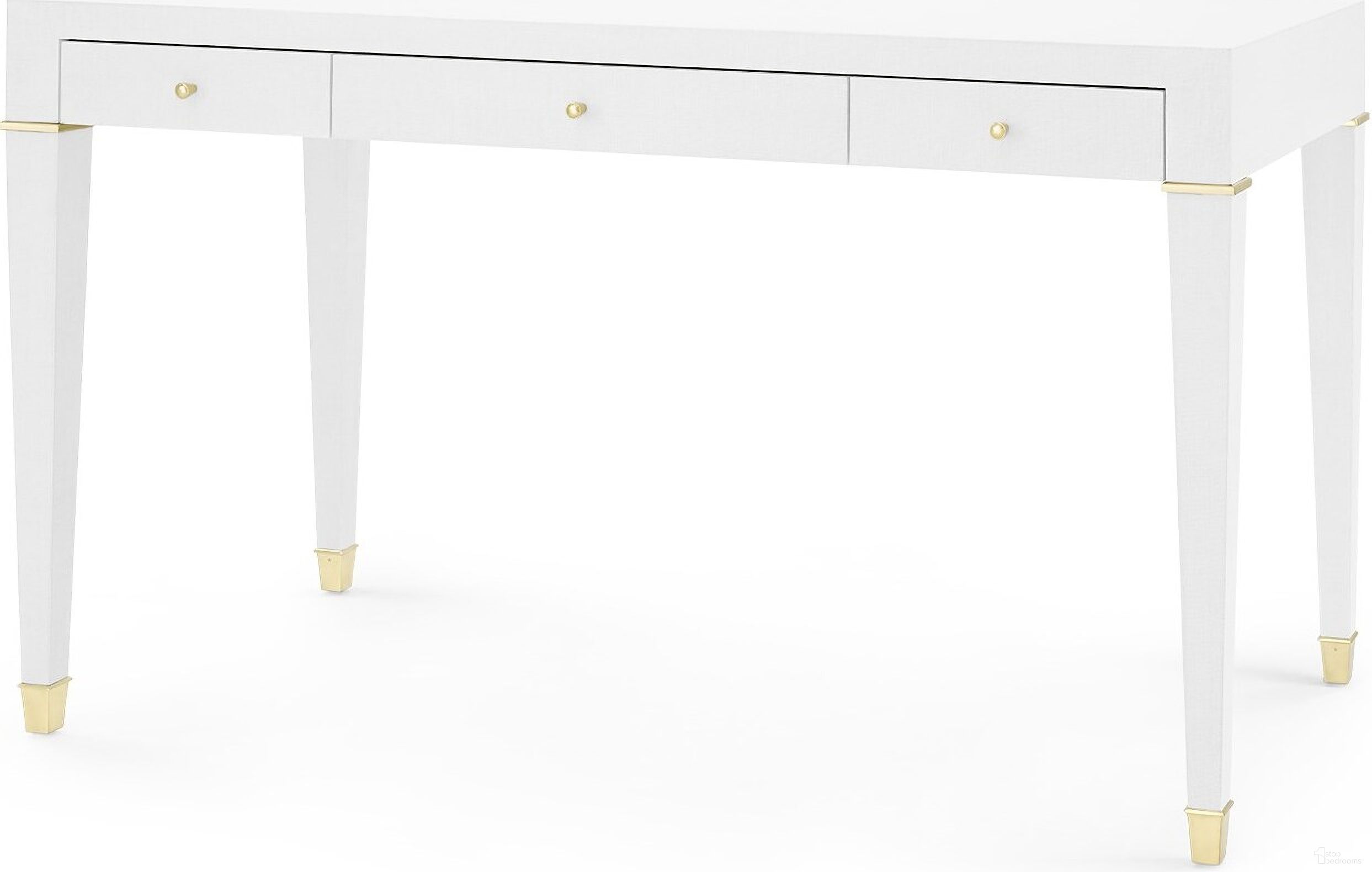 The appearance of Claudette Desk with Brass Sabots on Legs In Cream designed by Villa & House in the transitional interior design. This cream piece of furniture was selected by 1StopBedrooms from Claudette Collection to add a touch of cosiness and style into your home. Sku: CLU-350-5129-803. Material: Linen.
