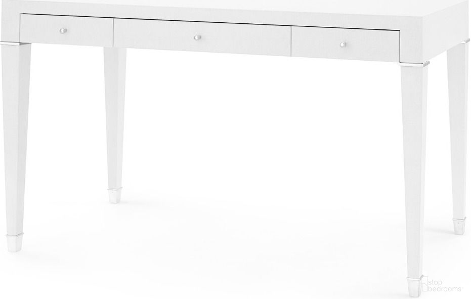 The appearance of Claudette Desk with Nickel Sabots on Legs In Cream designed by Villa & House in the transitional interior design. This cream piece of furniture was selected by 1StopBedrooms from Claudette Collection to add a touch of cosiness and style into your home. Sku: CLU-350-5129-807. Material: Linen.