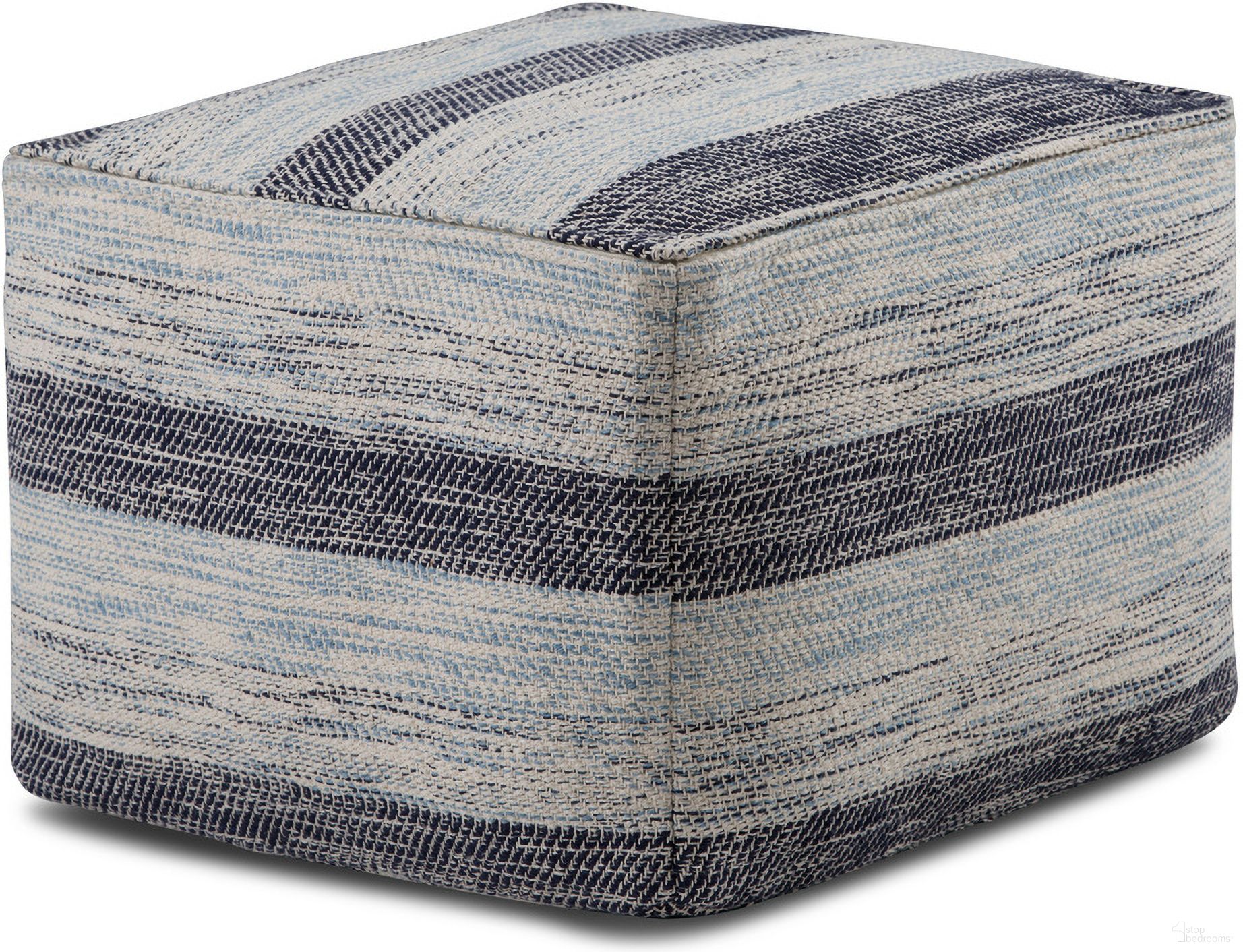 Clay Cotton Square Pouf In Patterned Blue Melange