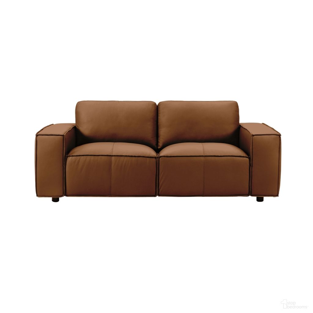 The appearance of Clayton 76 Inch Top Grain Genuine Leather Loveseat with Track Arms In Ochre designed by Armen Living in the modern / contemporary interior design. This ochre piece of furniture was selected by 1StopBedrooms from Clayton Collection to add a touch of cosiness and style into your home. Sku: LCCN2OR. Material: Foam.