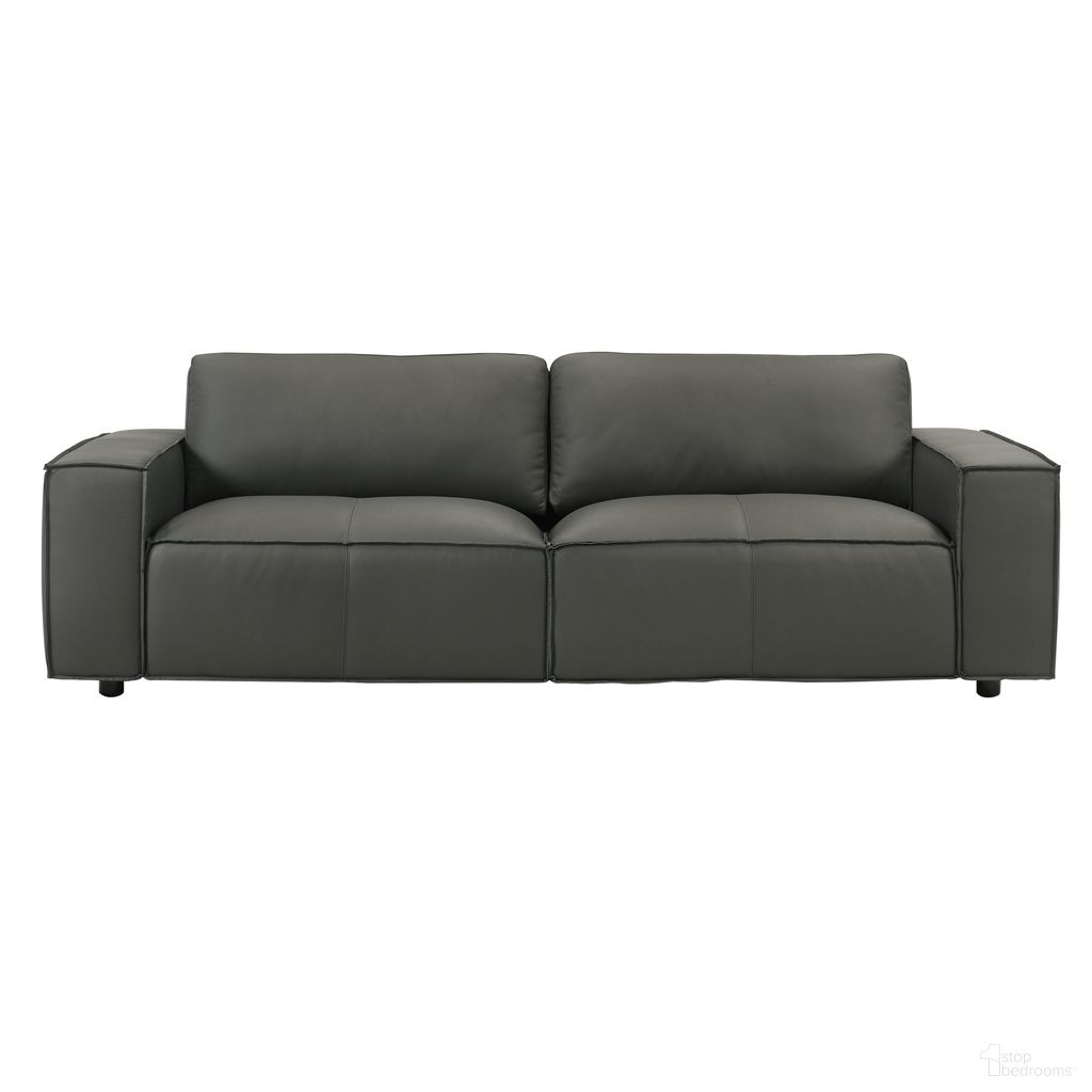 Clayton 93 Inch Top Grain Genuine Leather Sofa with Track Arms In Anthracite Gray