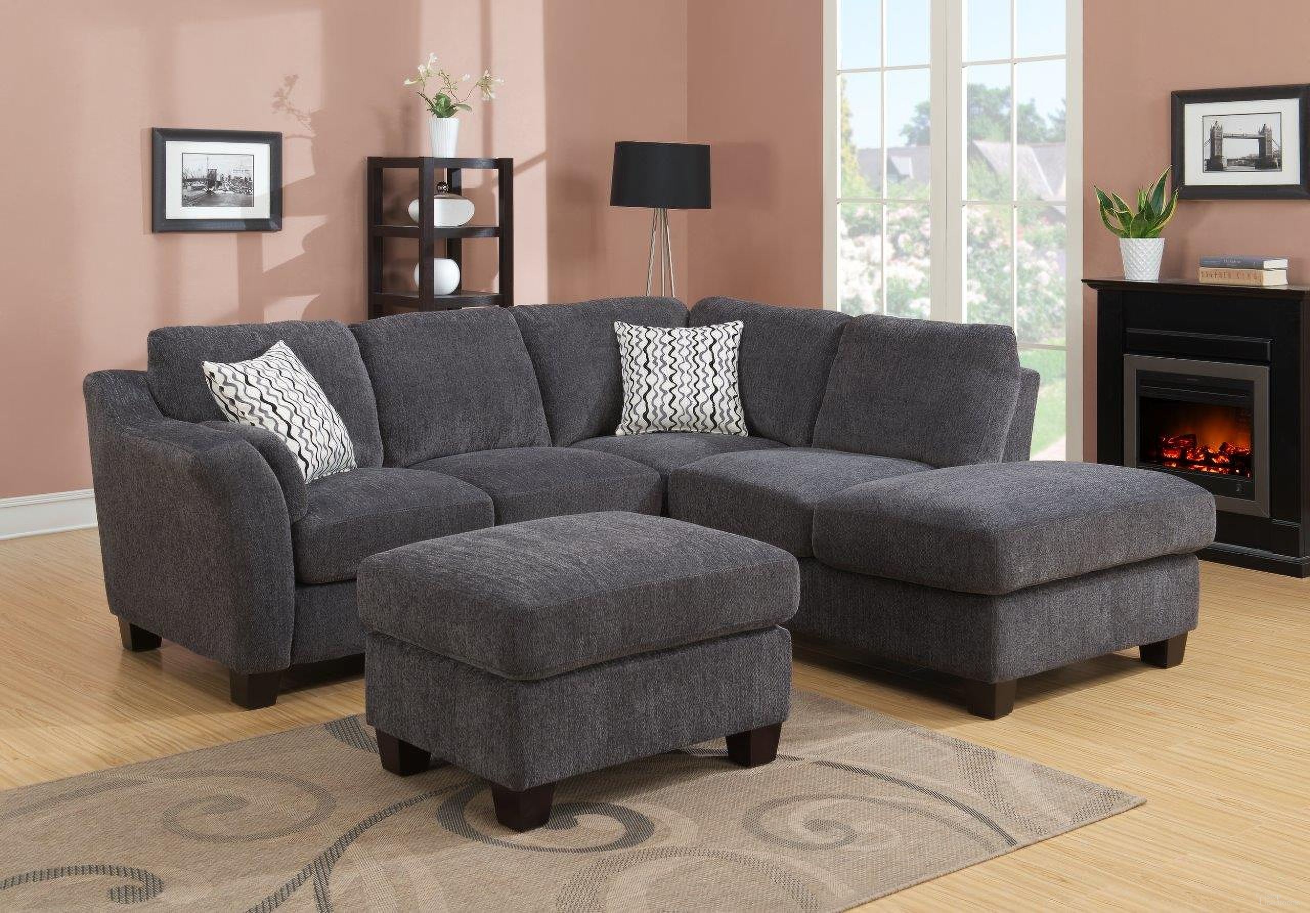 The appearance of Clayton 2 Rsf Sectional In Charcoal Gray designed by Emerald Home Furnishings in the transitional interior design. This charcoal gray piece of furniture  was selected by 1StopBedrooms from Clayton II Collection to add a touch of cosiness and style into your home. Sku: U8060-11-23B;U8060-12-23B. Material: Chenille. Layout: L-Shape.