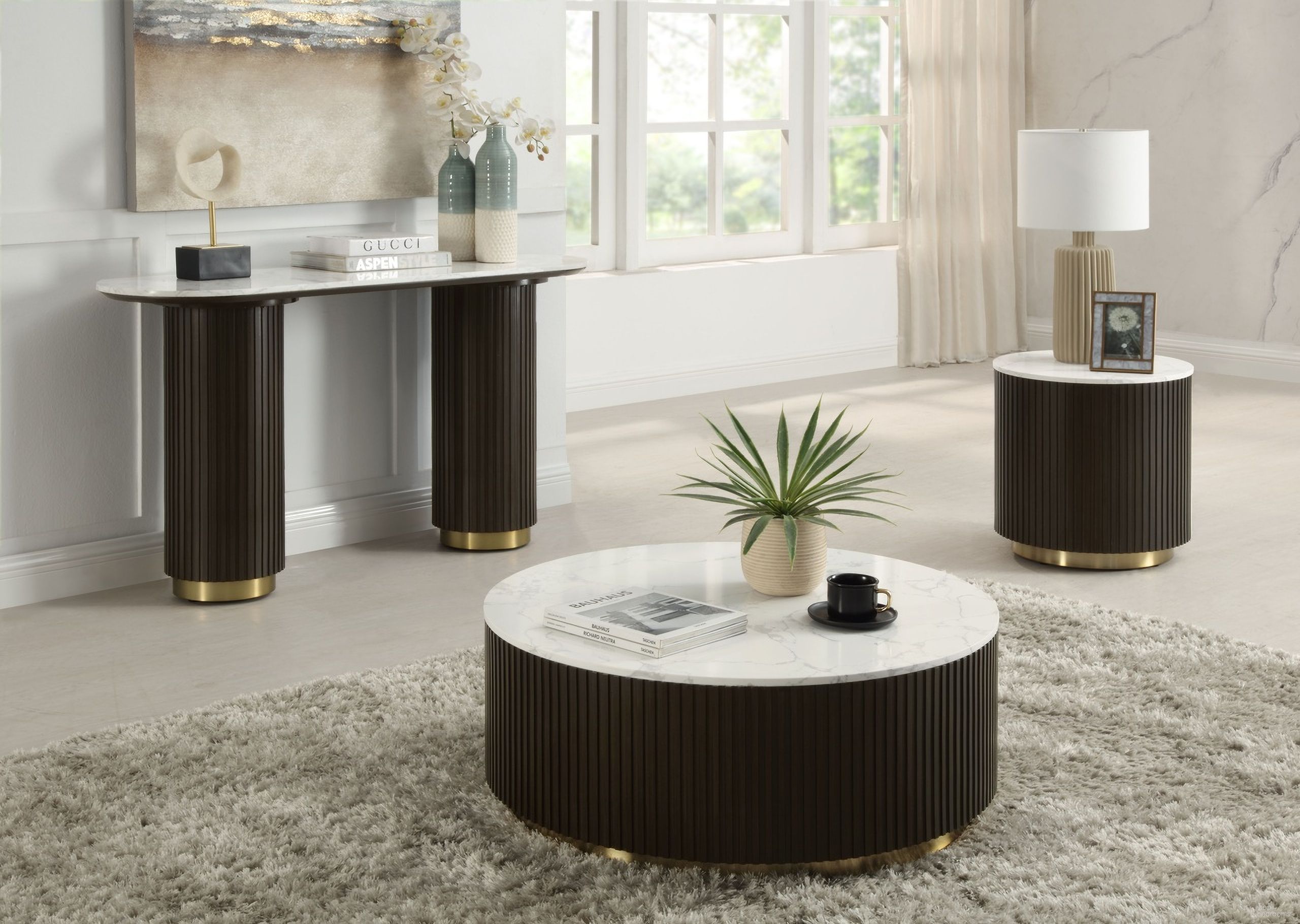 The appearance of Clayton Occasional Table Set In White and Espresso designed by ACME in the modern / contemporary interior design. This white/espresso piece of furniture  was selected by 1StopBedrooms from Clayten Collection to add a touch of cosiness and style into your home. Sku: LV03945;LV03946. Material: Marble.