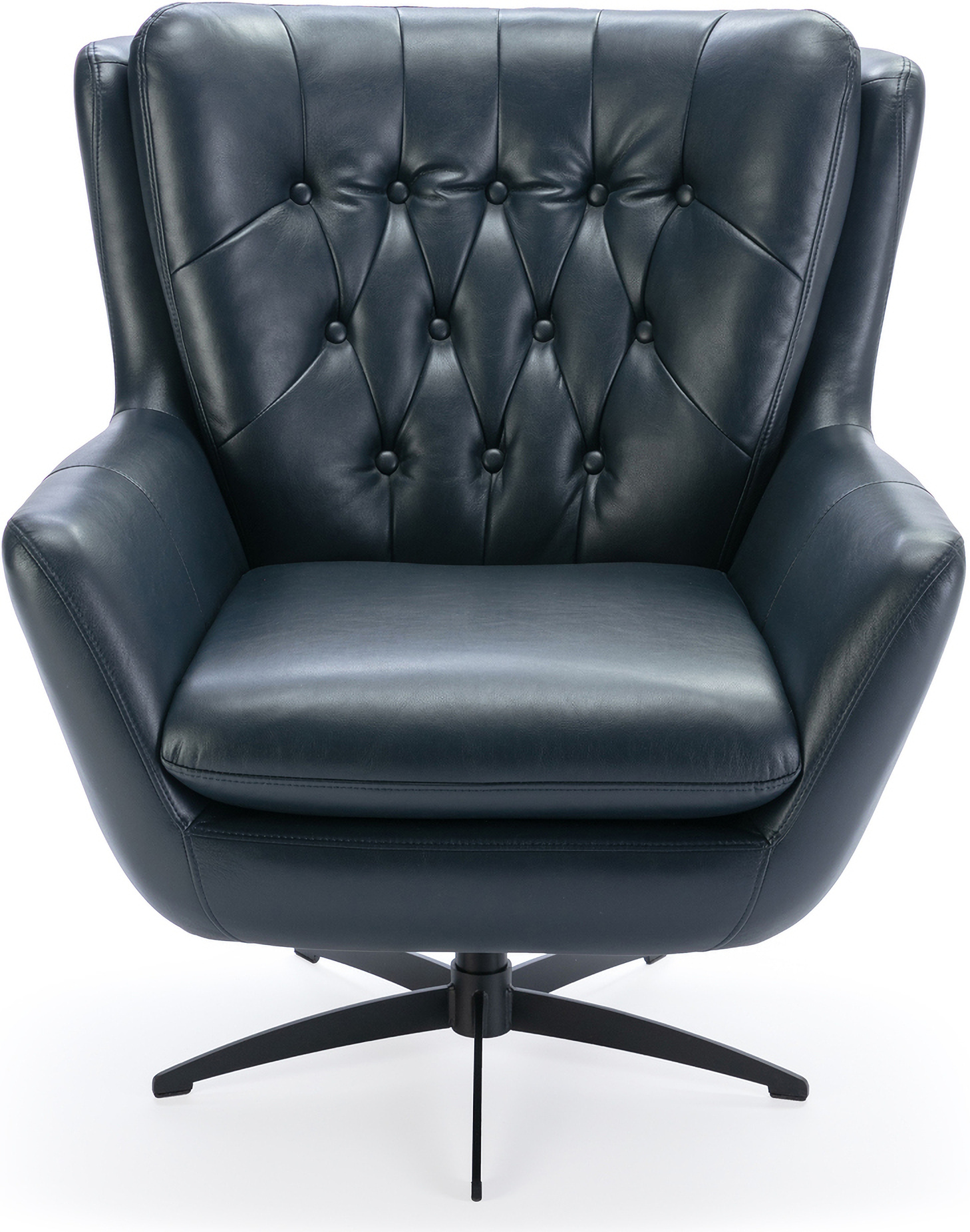 Clayton Tufted Faux Leather Swivel Chair In Midnight Blue by Comfort