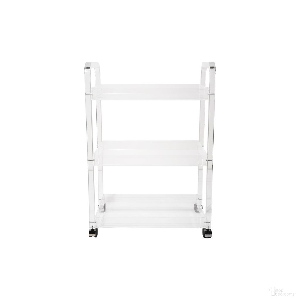 The appearance of Clear Acrylic 3-Tier Bar Cart on Casters In White designed by Bloomingville in the modern / contemporary interior design. This white piece of furniture was selected by 1StopBedrooms from to add a touch of cosiness and style into your home. Sku: AH3889. Material: Acrylic.