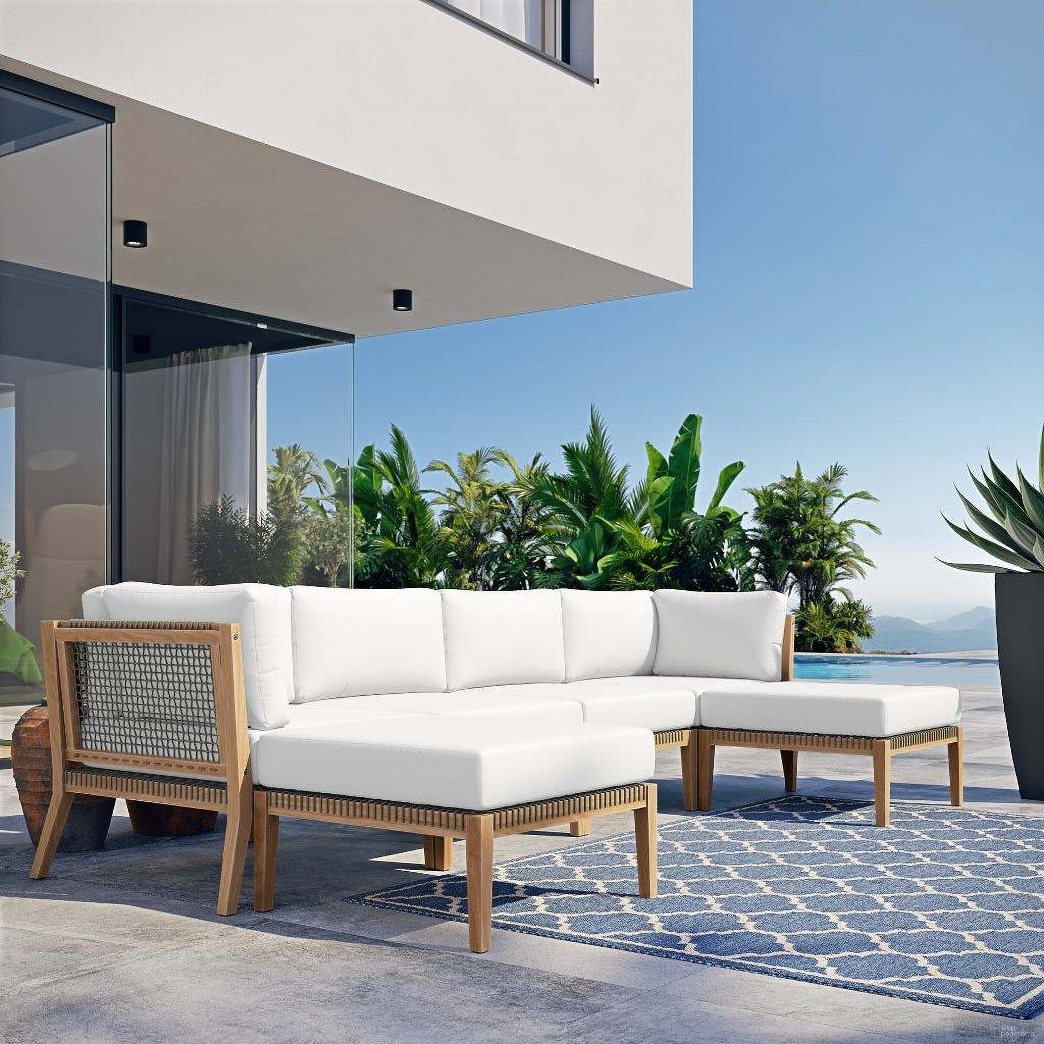 The appearance of Clearwater Outdoor Patio Teak Wood 6 Piece Sectional Sofa In Gray White EEI-6122-GRY-WHI designed by Modway in the transitional interior design. This white and grey piece of furniture was selected by 1StopBedrooms from Clearwater Collection to add a touch of cosiness and style into your home. Sku: EEI-5854-GRY-WHI;EEI-5854-GRY-WHI;EEI-5855-GRY-WHI;EEI-5855-GRY-WHI;EEI-5856-GRY-WHI;EEI-5856-GRY-WHI. Material: Wood.
