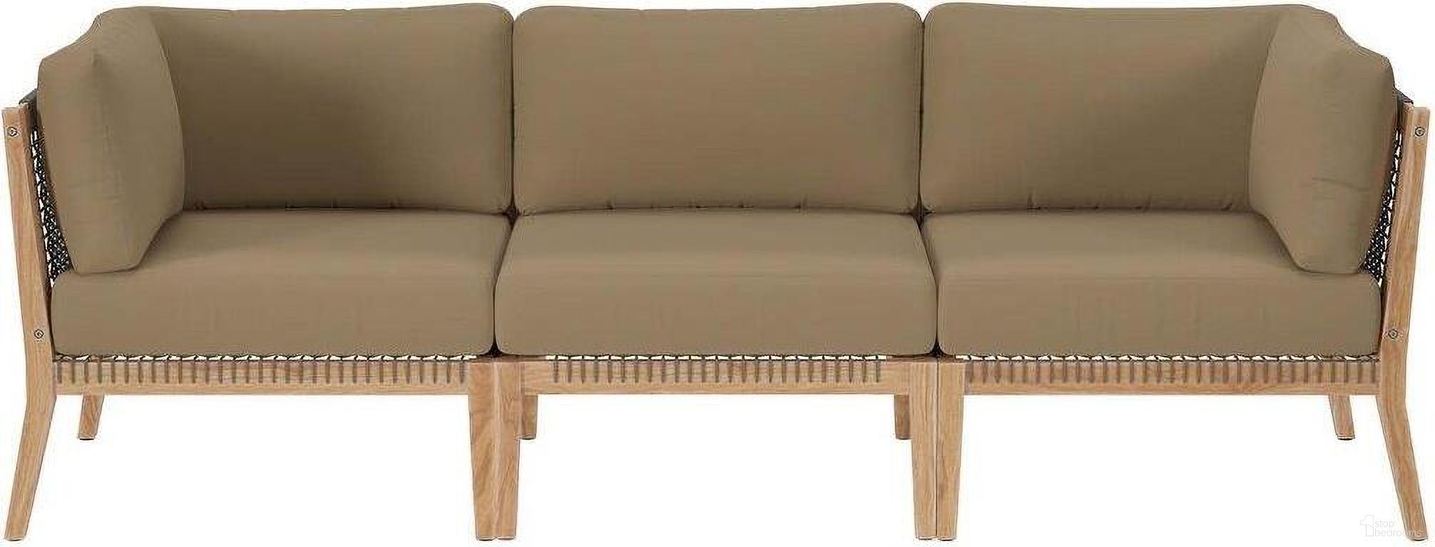 The appearance of Clearwater Outdoor Patio Teak Wood Sofa In Gray Light Brown designed by Modway in the transitional interior design. This light brown piece of furniture  was selected by 1StopBedrooms from Clearwater Collection to add a touch of cosiness and style into your home. Sku: EEI-5855-GRY-LBR;EEI-5855-GRY-LBR;EEI-5856-GRY-LBR. Material: Wood.