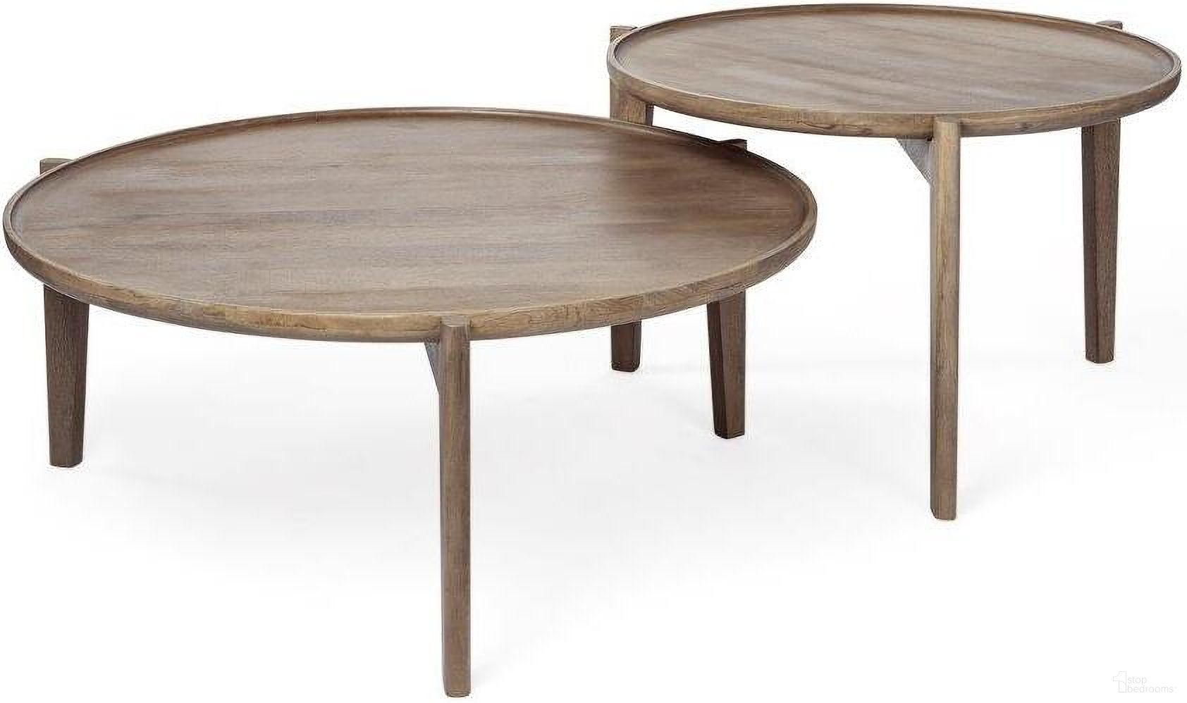 Cleaver 40 Inch And 31 Inch Round Brown Solid Wood Nesting Coffee Tables Set of 2