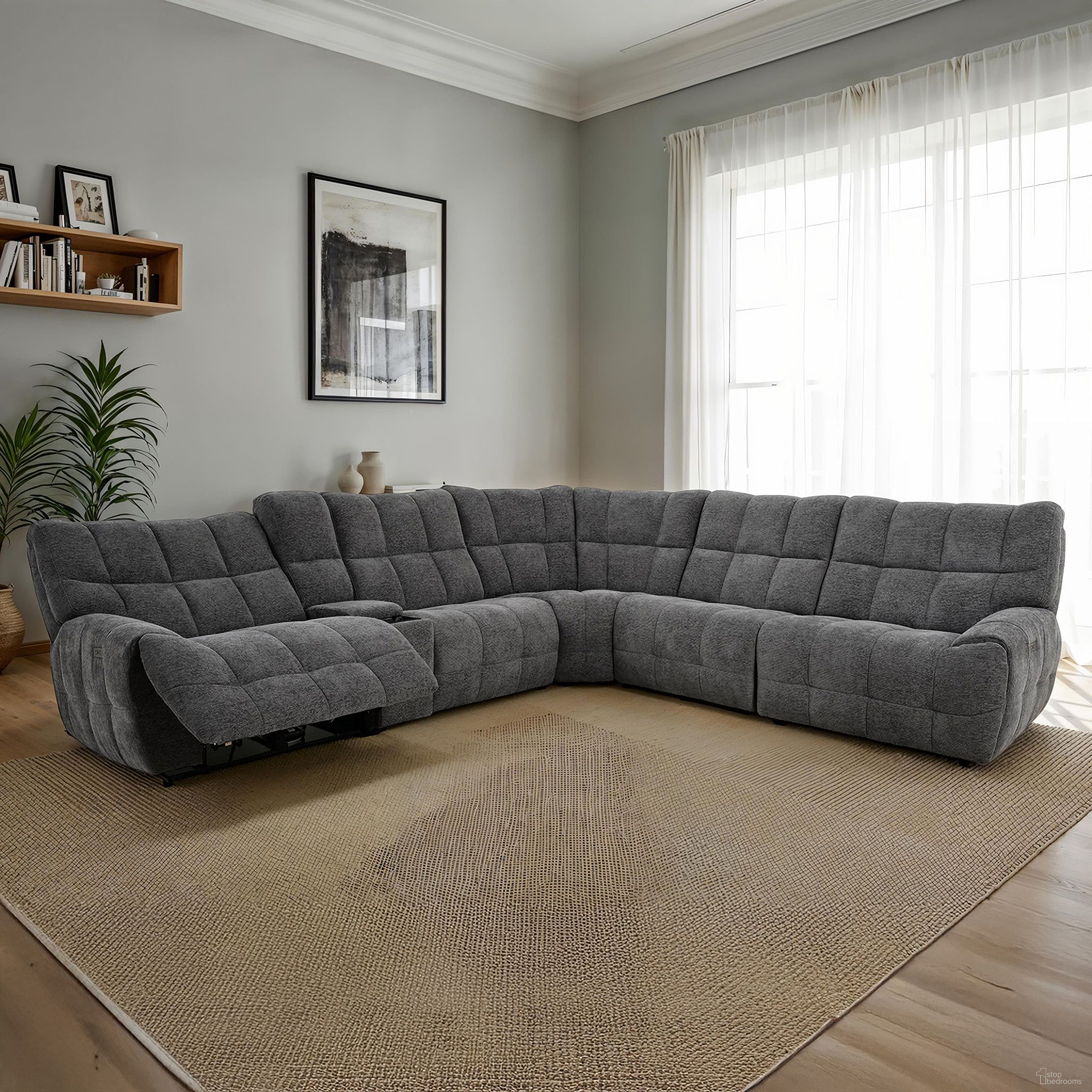 The appearance of Clemens Power Sectional In Dark Gray designed by Furniture of America in the transitional interior design. This dark gray piece of furniture  was selected by 1StopBedrooms from Clemens Collection to add a touch of cosiness and style into your home. Sku: CM9936DG-AC;CM9936DG-AC;CM9936DG-CNR;CM9936DG-CS;CM9936DG-LCH-PM;CM9936DG-RCH-PM. Material: Chenille.