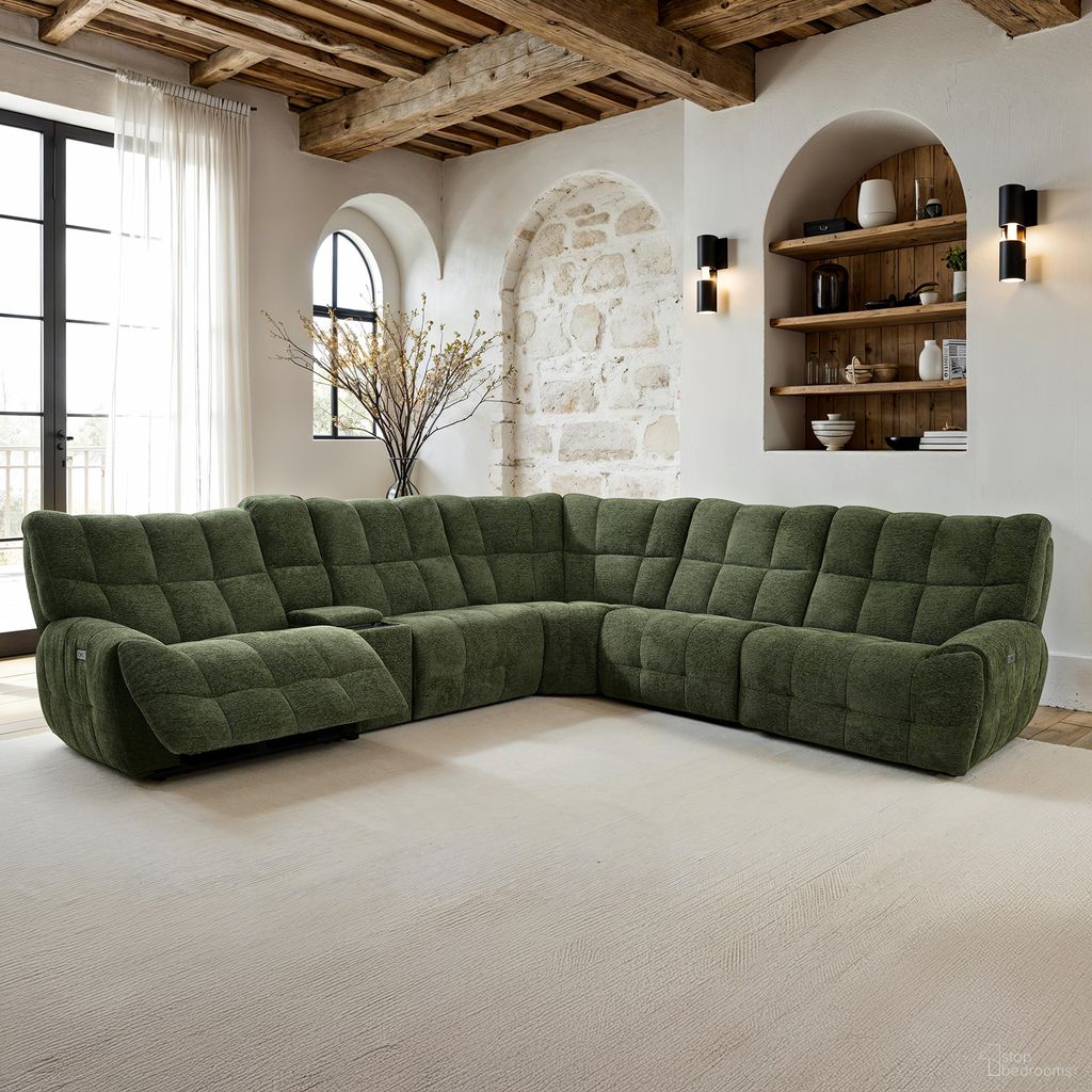 The appearance of Clemens Power Sectional In Jade Green designed by Furniture of America in the transitional interior design. This jade green piece of furniture was selected by 1StopBedrooms from Clemens Collection to add a touch of cosiness and style into your home. Sku: CM9936GR-AC;CM9936GR-AC;CM9936GR-CNR;CM9936GR-CS;CM9936GR-LCH-PM;CM9936GR-RCH-PM. Material: Chenille.