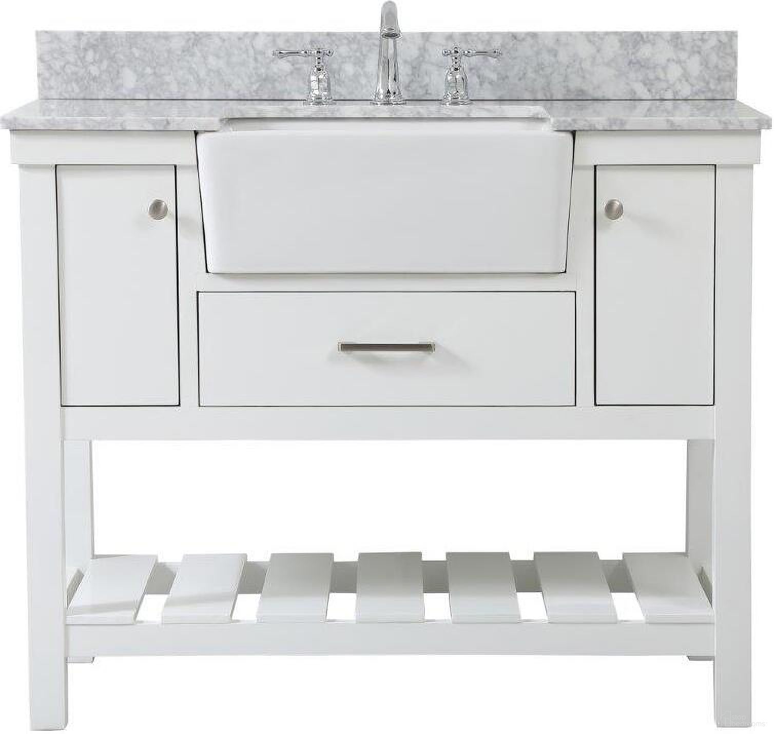 The appearance of Clement 42 Inch Single Bathroom Vanity In White With Backsplash designed by Elegant Lighting in the country / farmhouse interior design. This white piece of furniture was selected by 1StopBedrooms from Clement Collection to add a touch of cosiness and style into your home. Sku: VF60142WH-BS. Material: Wood.
