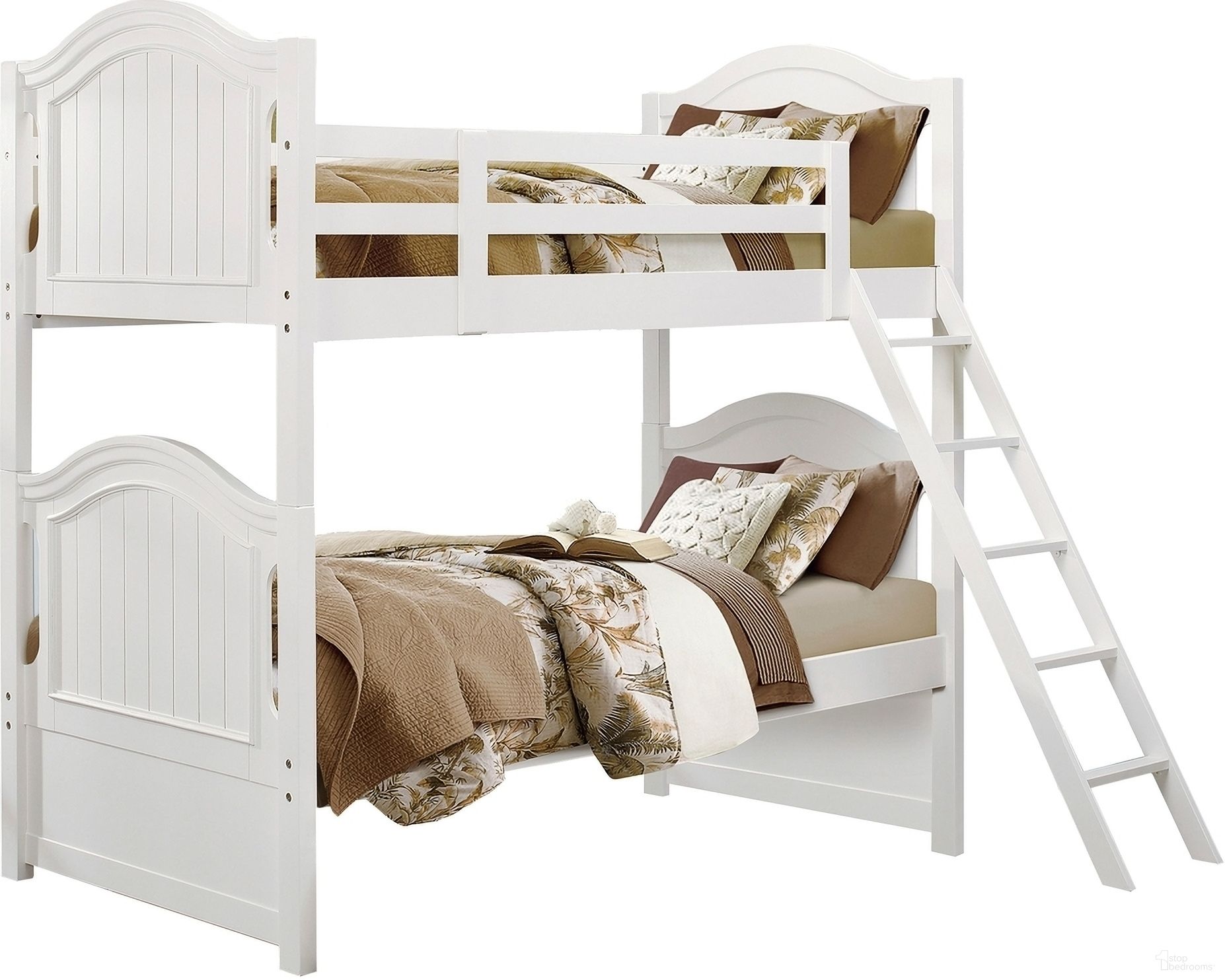 The appearance of Clementine Twin/Twin Bunk Bed In White designed by Homelegance in the transitional interior design. This white piece of furniture was selected by 1StopBedrooms from Clementine Collection to add a touch of cosiness and style into your home. Sku: B1799-HF;B1799-RL;B1799-SL. Bed Type: Bunk Bed. Material: Wood. Bed Size: Twin Over Twin.