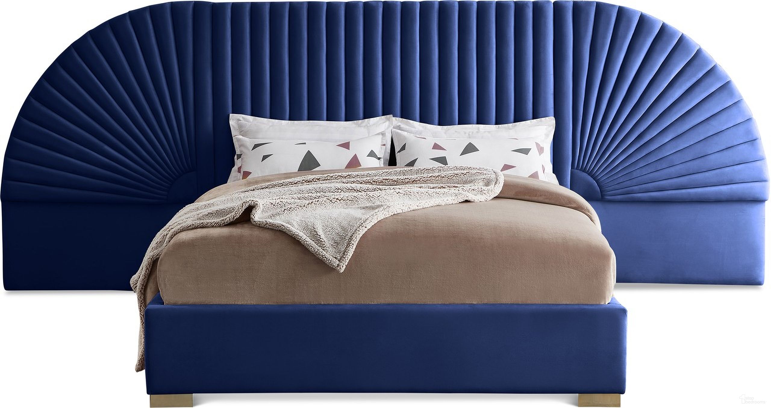 The appearance of Cleo Velvet King Bed In Navy designed by Meridian in the modern / contemporary interior design. This navy piece of furniture  was selected by 1StopBedrooms from Cleo Collection to add a touch of cosiness and style into your home. Sku: CleoNavy-K Box 1/3 (Headboard/Slats);CleoNavy-K Box 2/3 (2 Headboard Panels);CleoNavy-K Box 3/3 (Rails/Footboard/Center Support/Hardware). Bed Type: Panel Bed. Bed Size: King. Material: Velvet.