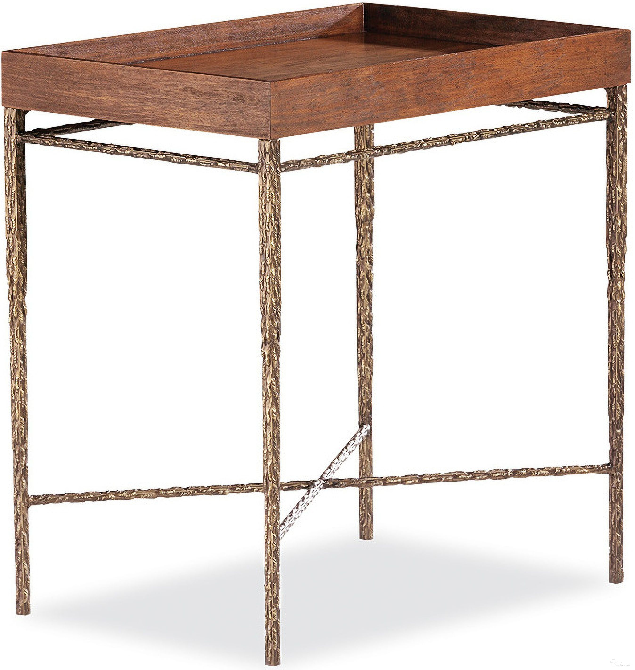 The appearance of Cleve Chairside Tray Table In Rustic Walnut and Antique Bronze designed by Maitland-Smith in the rustic / southwestern interior design. This rustic walnut/antique bronze piece of furniture  was selected by 1StopBedrooms from Maitland Smith Collection to add a touch of cosiness and style into your home. Sku: HM1224. Material: Metal.