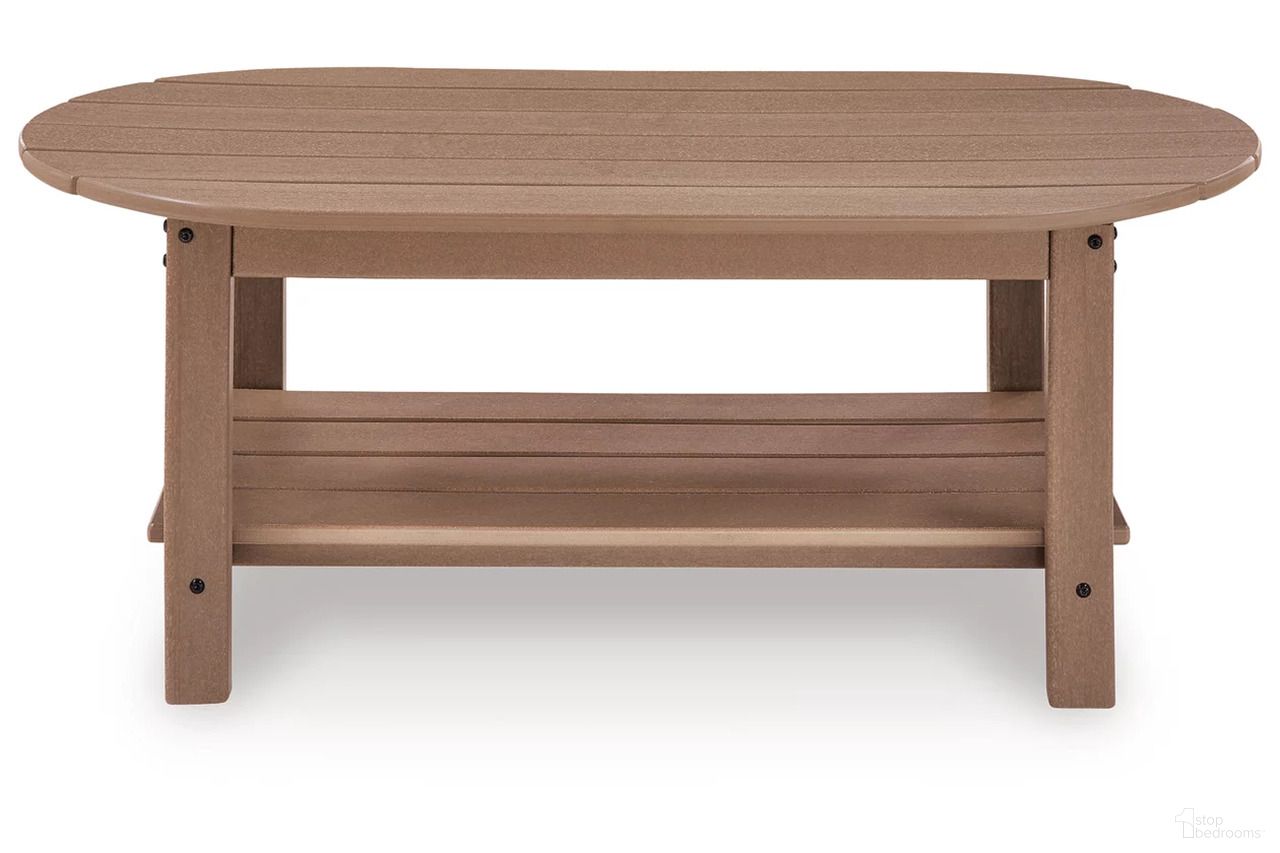 The appearance of Cliffs Beach Outdoor Coffee Table In Driftwood designed by Signature Design by Ashley in the modern / contemporary interior design. This driftwood piece of furniture was selected by 1StopBedrooms from Cliffs Beach Collection to add a touch of cosiness and style into your home. Sku: P422-700. Material: HDPE.