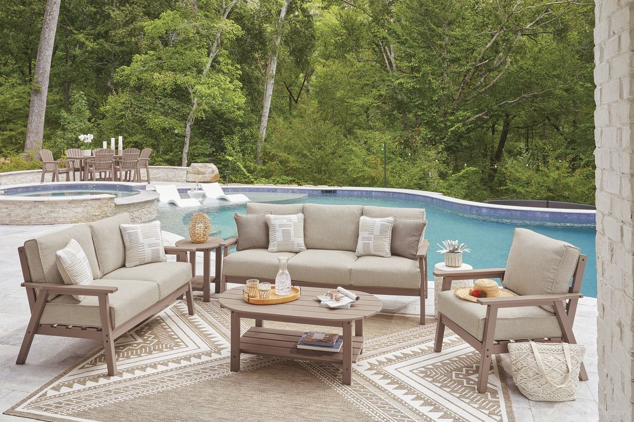 The appearance of Cliffs Beach Outdoor Occasional Table Set In Driftwood designed by Signature Design by Ashley in the modern / contemporary interior design. This driftwood piece of furniture was selected by 1StopBedrooms from Cliffs Beach Collection to add a touch of cosiness and style into your home. Sku: P422-700;P422-706. Material: HDPE.