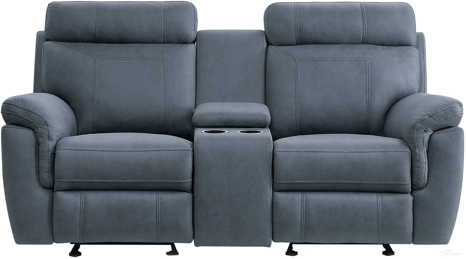 The appearance of Clifton Blue Double Glider Reclining Loveseat With Center Console designed by Homelegance in the modern / contemporary interior design. This blue piece of furniture was selected by 1StopBedrooms from Clifton Collection to add a touch of cosiness and style into your home. Sku: 9301BUE-2. Material: Microfiber.