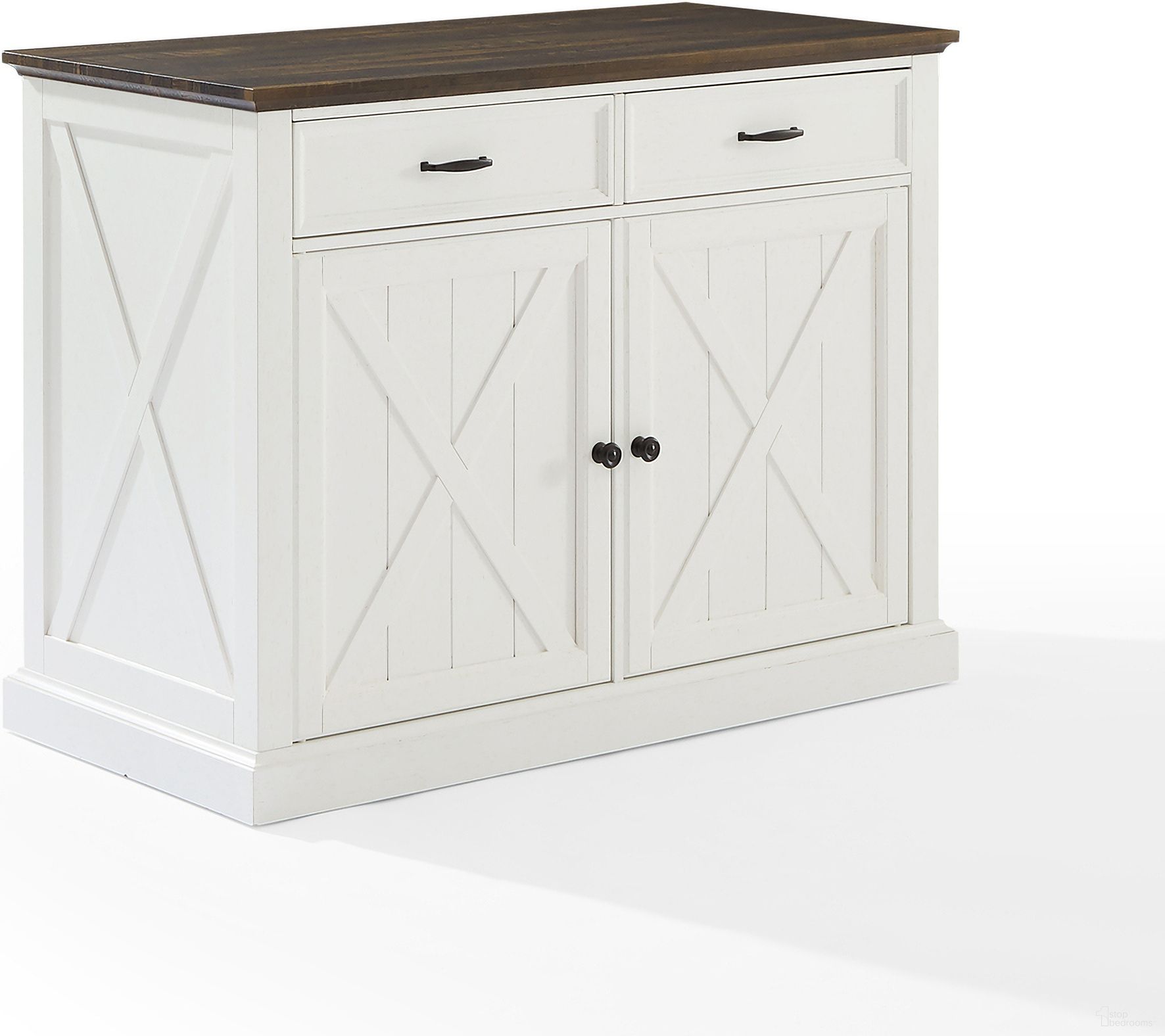 Clifton Kitchen Island In Brown and Distressed White