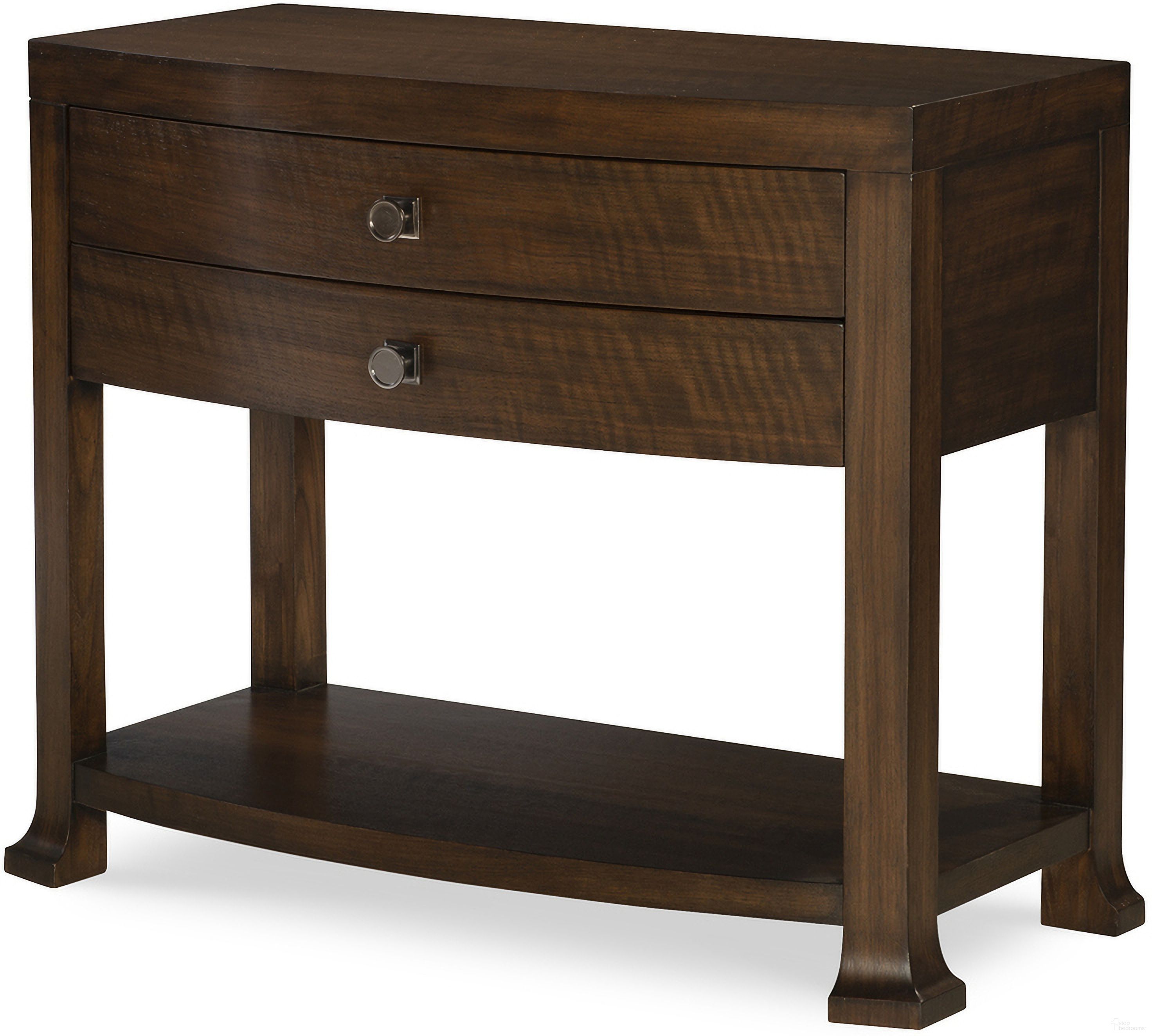 The appearance of Cline Bowfront Nightstand In Brunette designed by Century Furniture in the modern / contemporary interior design. This brunette piece of furniture  was selected by 1StopBedrooms from Citation Collection to add a touch of cosiness and style into your home. Sku: B1H-221. Material: Walnut Veneer.