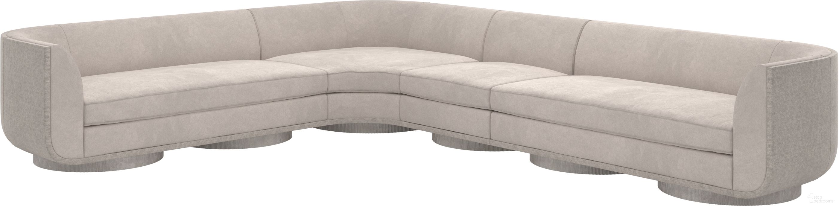 The appearance of Clipper 4 Piece Sectional In Taupe designed by Caracole in the transitional interior design. This taupe piece of furniture was selected by 1StopBedrooms from Clipper Collection to add a touch of cosiness and style into your home. Sku: UPH-023-AS1-A;UPH-023-LS1-A;UPH-023-RS1-A;UPH-023-WE1-A. Material: Velvet.