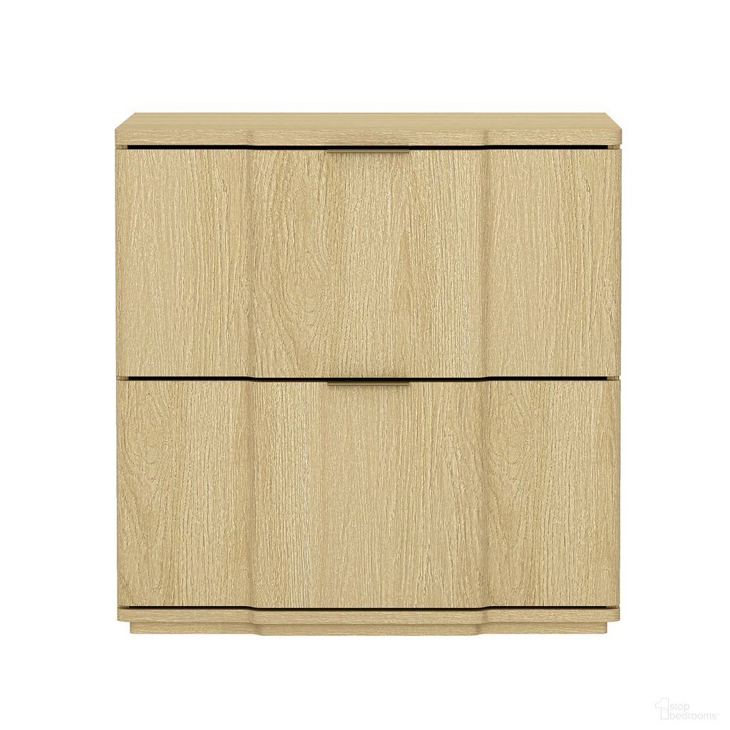 Clive 22 Inch 2-Drawer Nightstand In Natural Oak and Gold