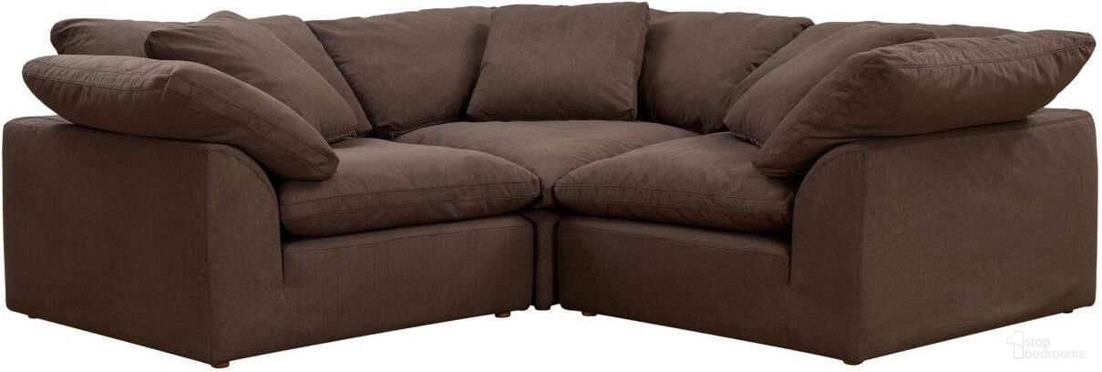Cloud Puff Brown 3 Piece Slipcovered Modular Sectional Small L Shaped Sofa