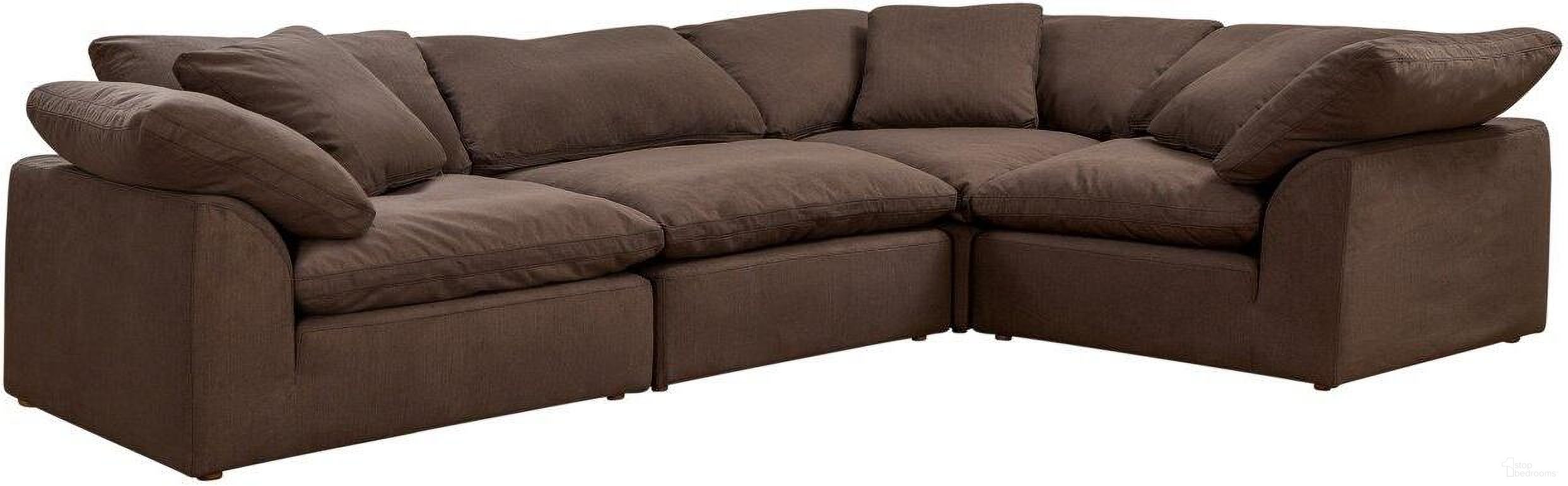 Cloud Puff Brown 4 Piece Slipcovered Modular L Shaped Sectional Sofa