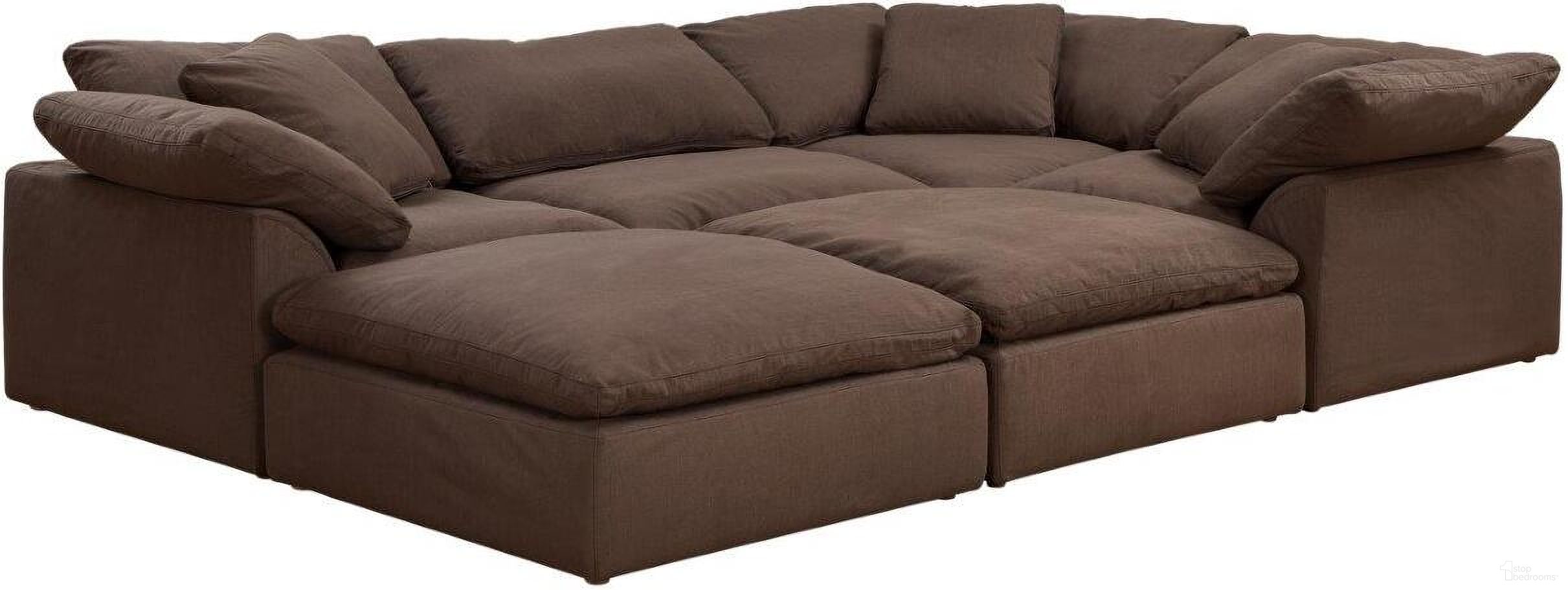 Cloud Puff Brown 6 Piece Slipcovered Modular Pitt Sectional Sofa