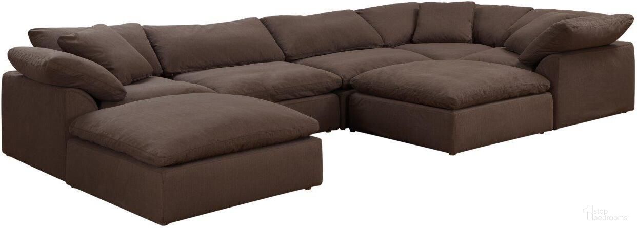 Cloud Puff Brown 7 Piece Slipcovered Modular Sectional Sofa with Ottomans