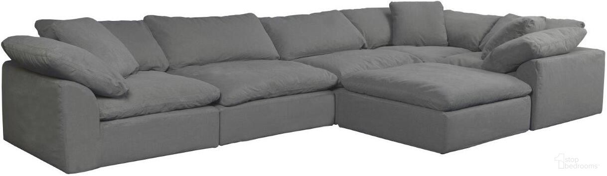 Cloud Puff Gray 6 Piece Slipcovered Modular Large L Shaped Sectional Sofa with Ottoman