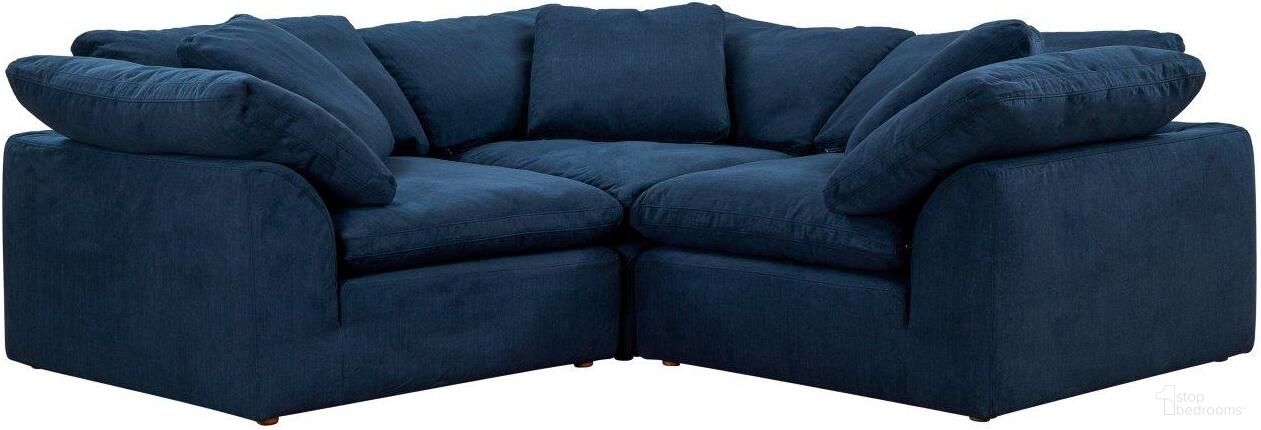 Cloud Puff Navy Blue 3 Piece Slipcovered Modular Sectional Small L Shaped Sofa