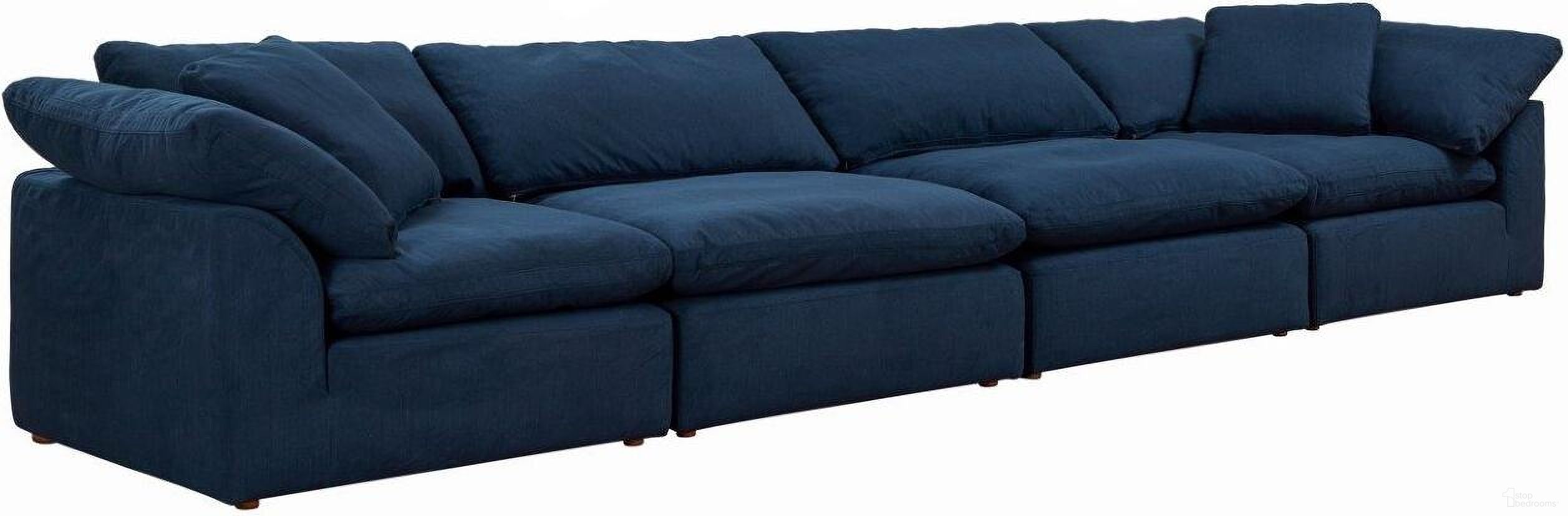 The appearance of Cloud Puff Navy Blue 4 Piece Slipcovered Modular Sectional Sofa designed by Sunset Trading in the modern / contemporary interior design. This navy blue piece of furniture was selected by 1StopBedrooms from Cloud Puff Collection to add a touch of cosiness and style into your home. Sku: SU-145851-391049;SU-145851-391049;SU-145837-391049;SU-145837-391049. Material: Performance Fabric. Layout: Modular.