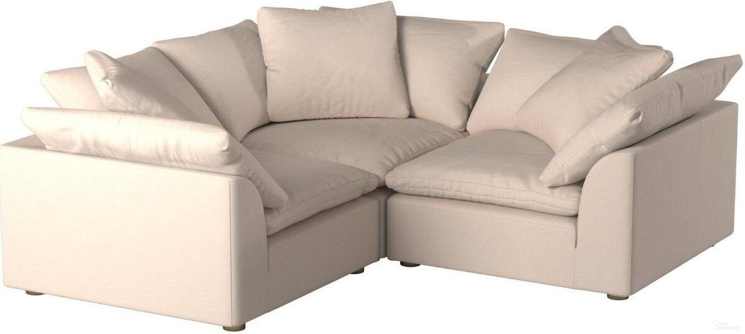 Cloud Puff Tan 3 Piece Slipcovered Modular Sectional Small L Shaped Sofa