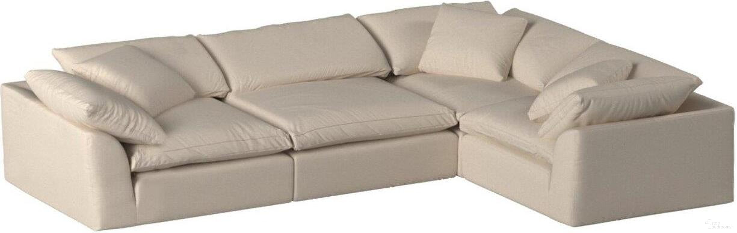 Cloud Puff Tan 4 Piece Slipcovered Modular L Shaped Sectional Sofa