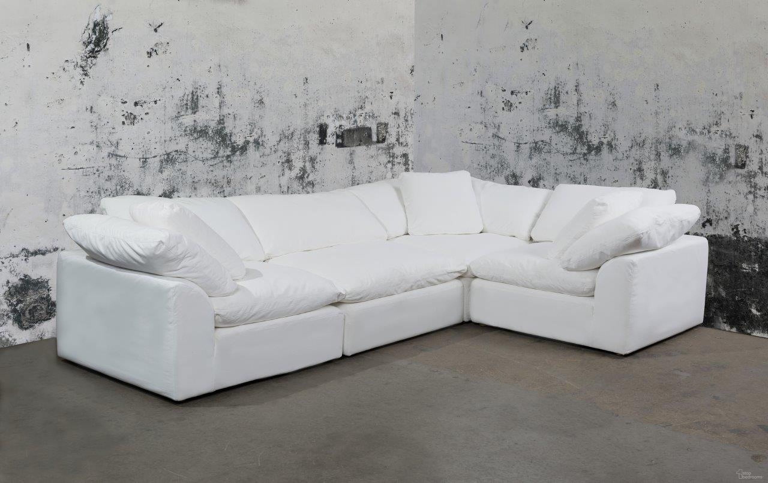 The appearance of Cloud Puff White 4 Piece Slipcovered Modular L Shaped Sectional Sofa designed by Sunset Trading in the modern / contemporary interior design. This white piece of furniture was selected by 1StopBedrooms from Cloud Puff Collection to add a touch of cosiness and style into your home. Sku: SU-145851-391081;SU-145851-391081;SU-145851-391081;SU-145837-391081. Material: Performance Fabric. Layout: L-Shape.