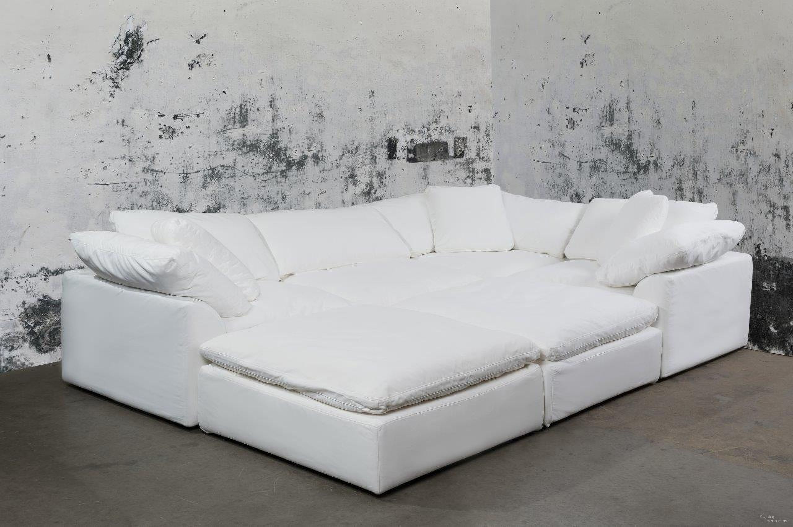 Cloud Puff White 6 Piece Slipcovered Modular Pitt Sectional Sofa