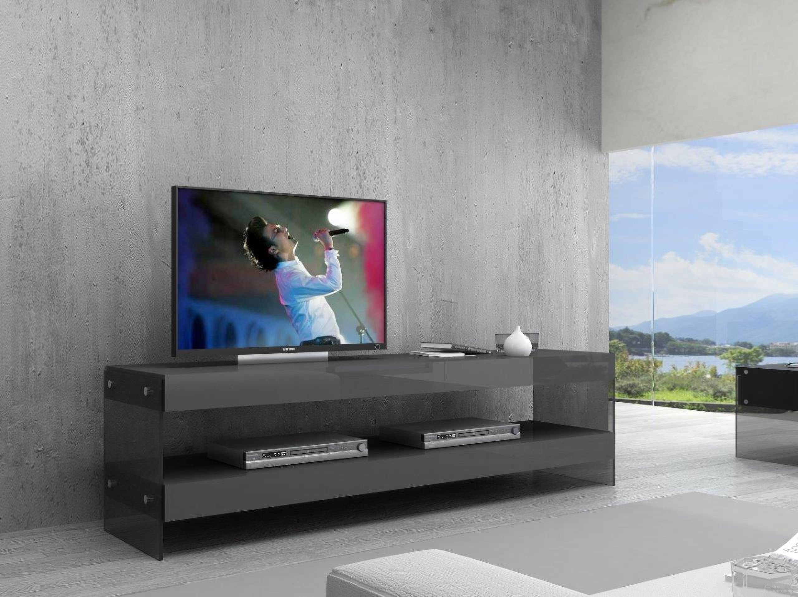 The appearance of Cloud TV Base in Grey High Gloss designed by J&M in the modern / contemporary interior design. This grey high gloss piece of furniture  was selected by 1StopBedrooms from Cloud Grey Collection to add a touch of cosiness and style into your home. Sku: 179701-TV-G.