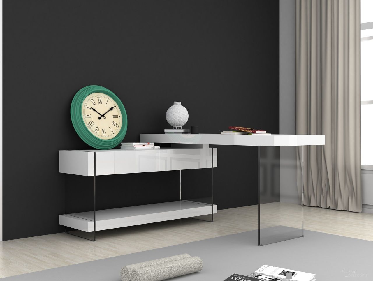 The appearance of Cloud White High Gloss Desk designed by J&M in the modern / contemporary interior design. This white piece of furniture  was selected by 1StopBedrooms from Cloud White Collection to add a touch of cosiness and style into your home. Sku: 179921-D. Material: Wood.