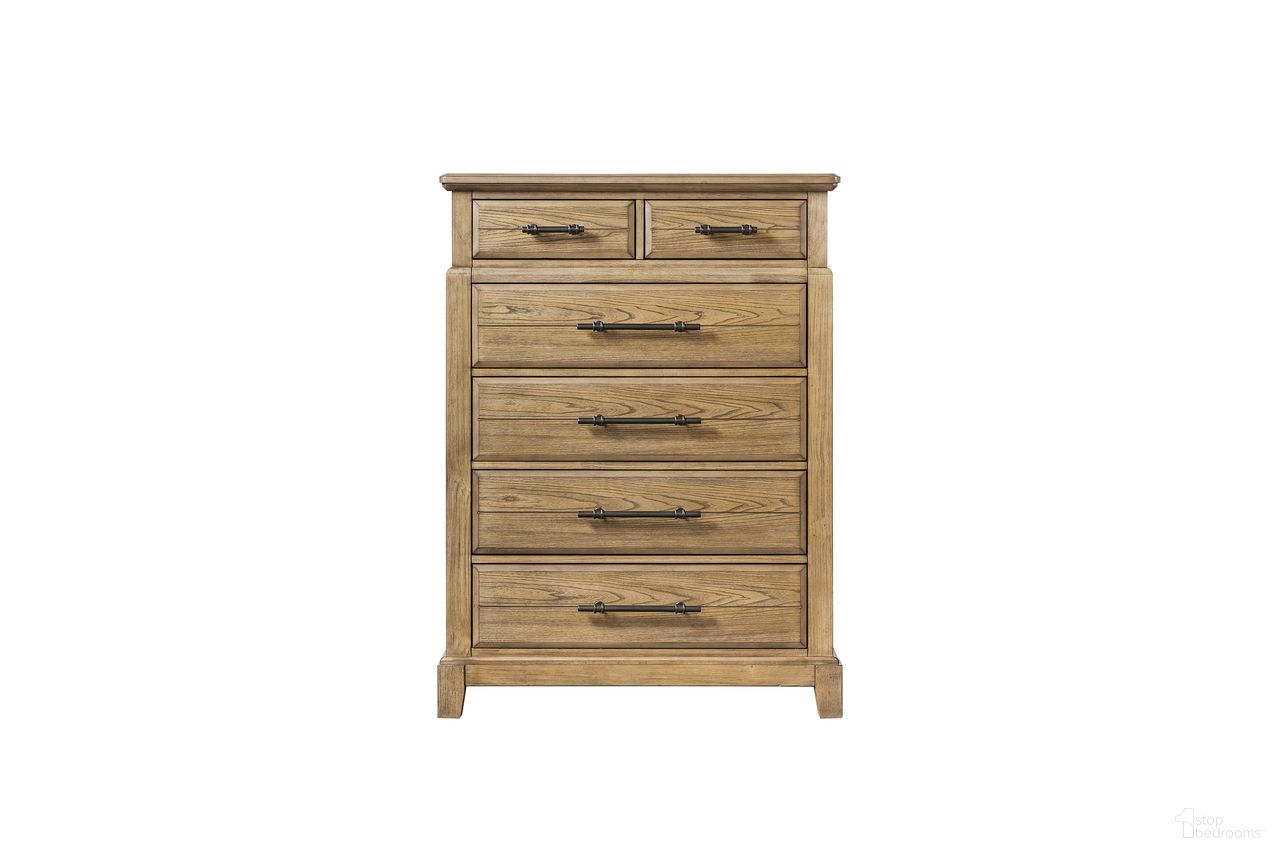 The appearance of Clover Ridge Chest In Carmel designed by Bernell in the traditional interior design. This carmel piece of furniture was selected by 1StopBedrooms from Clover Ridge Collection to add a touch of cosiness and style into your home. Sku: 1921-150-C. Material: Oak Veneer.