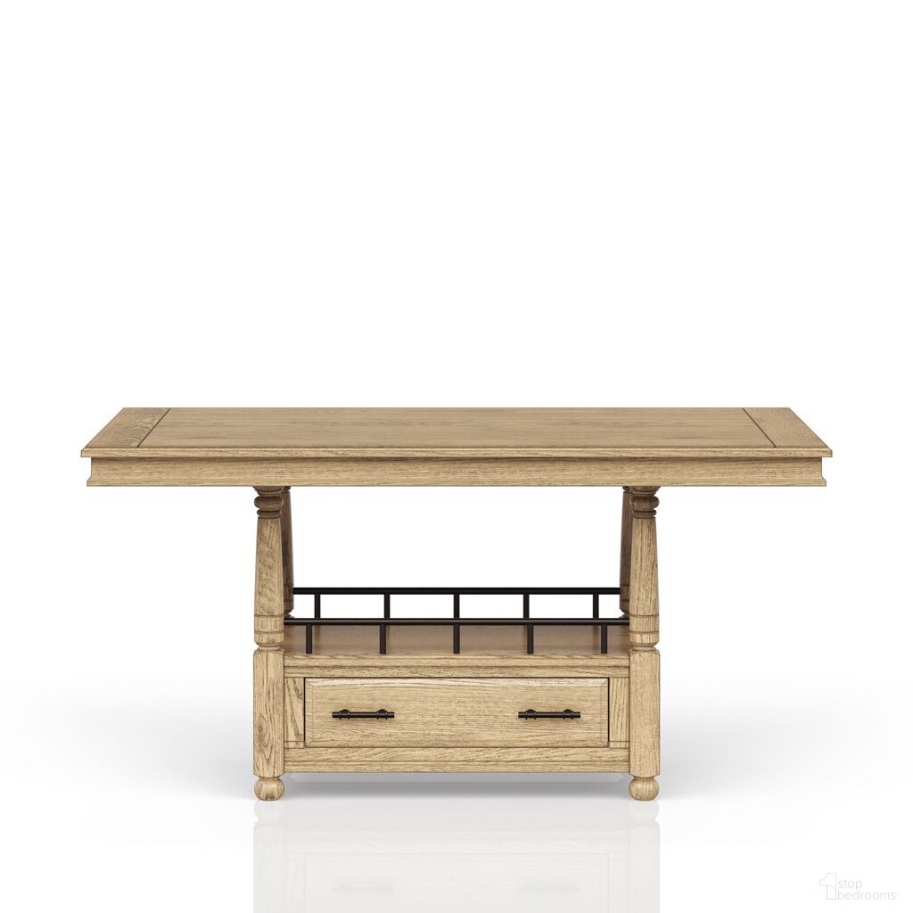The appearance of Clover Ridge Counter Table In Carmel Finish designed by Bernell in the traditional interior design. This carmel piece of furniture was selected by 1StopBedrooms from Clover Ridge Collection to add a touch of cosiness and style into your home. Sku: 5910-530-C. Table Base Style: Storage. Table Top Shape: Rectangular. Material: Oak Veneer.