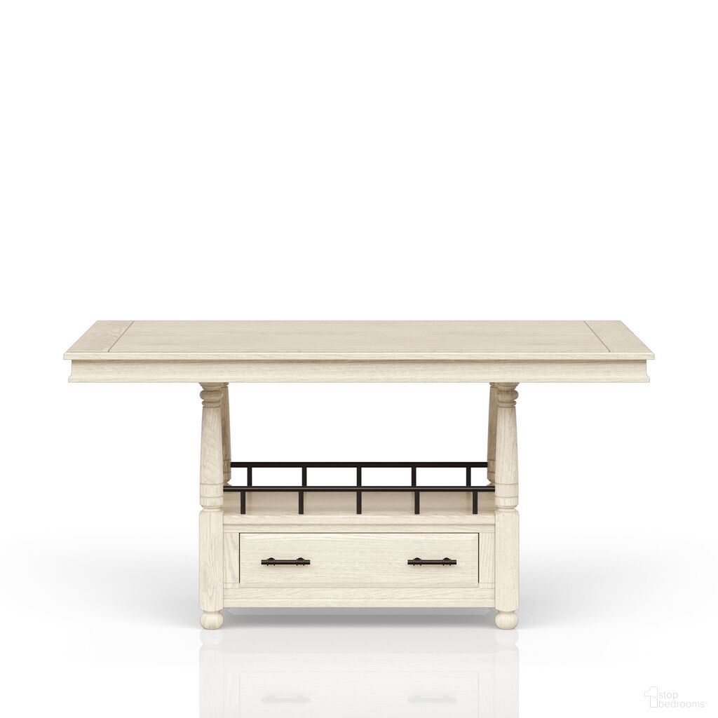 The appearance of Clover Ridge Counter Table In Whitewash designed by Bernell in the traditional interior design. This white wash piece of furniture was selected by 1StopBedrooms from Clover Ridge Collection to add a touch of cosiness and style into your home. Sku: 5910-530-W. Table Base Style: Storage. Table Top Shape: Rectangular. Material: Oak Veneer.