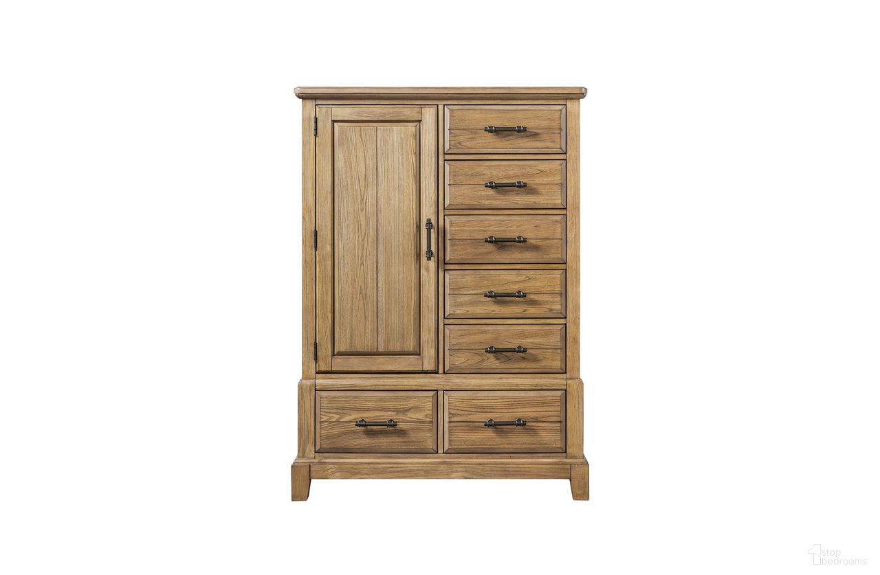 The appearance of Clover Ridge Gentleman's Chest In Carmel designed by Bernell in the traditional interior design. This carmel piece of furniture was selected by 1StopBedrooms from Clover Ridge Collection to add a touch of cosiness and style into your home. Sku: 1921-152-C. Material: Oak Veneer.